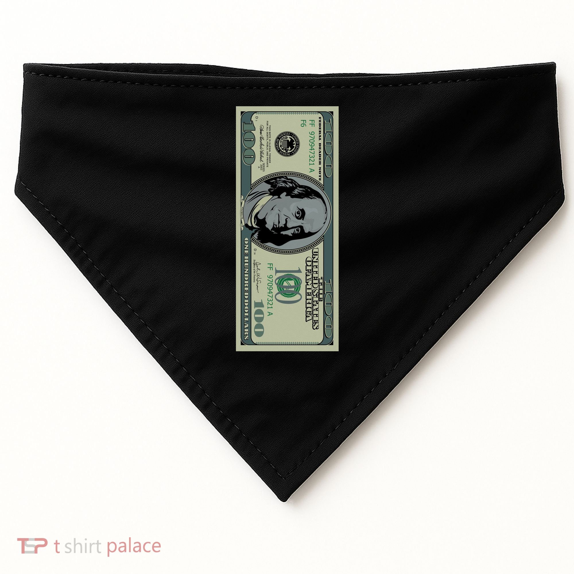100 Dollar Bill - $100 - Benjamin Franklin Money USA-Made Doggie Bandana