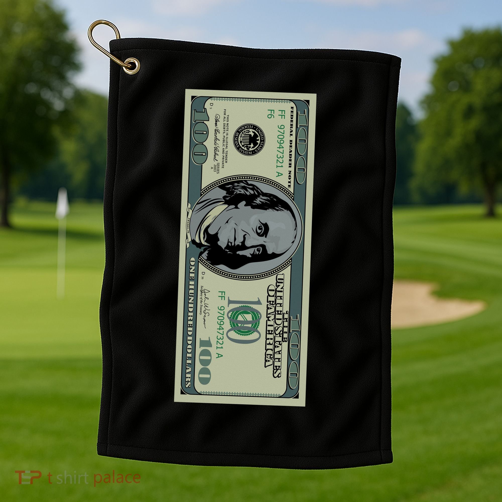 100 Dollar Bill - $100 - Benjamin Franklin Money Golf Towel