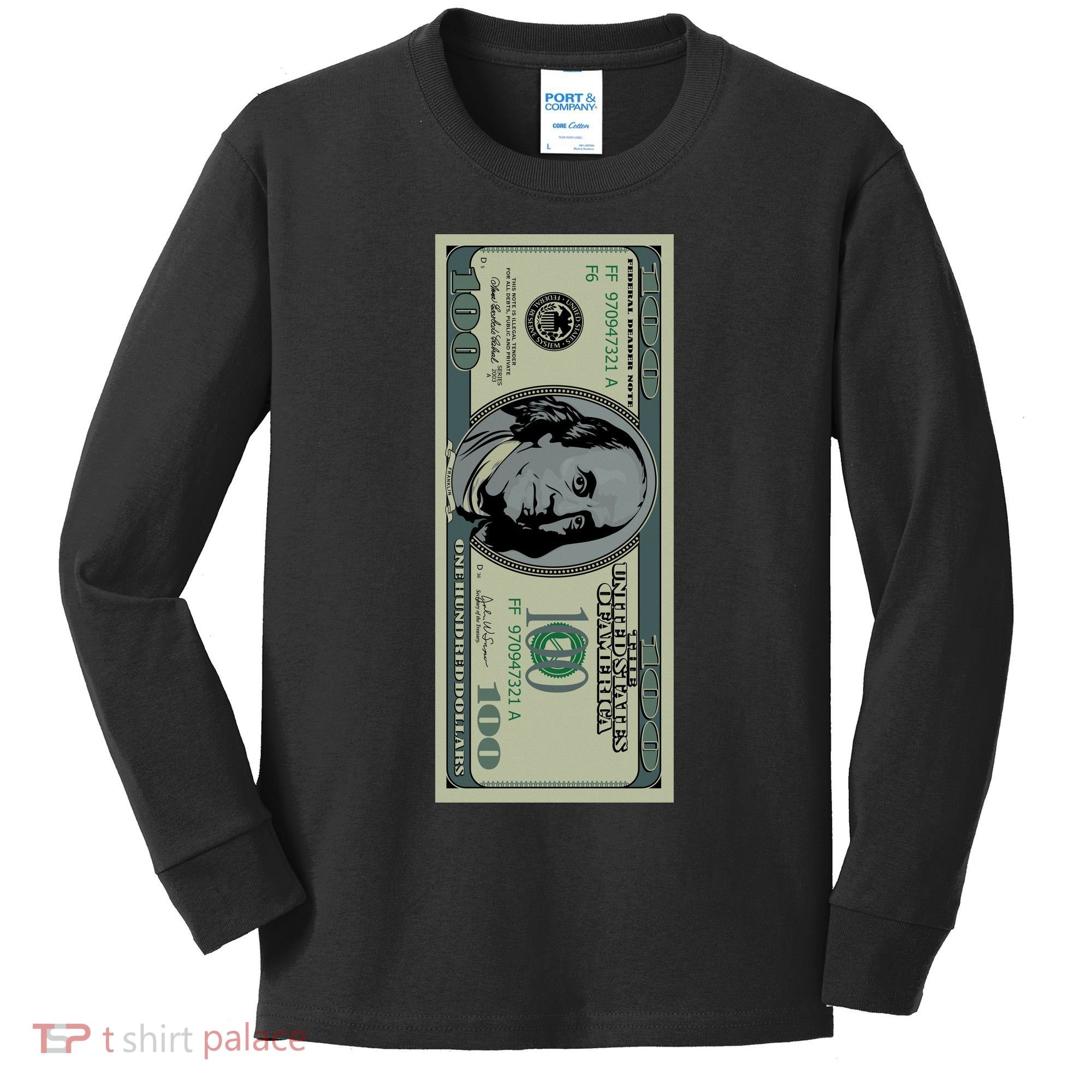 100 Dollar Bill - $100 - Benjamin Franklin Money Kids Long Sleeve Shirt