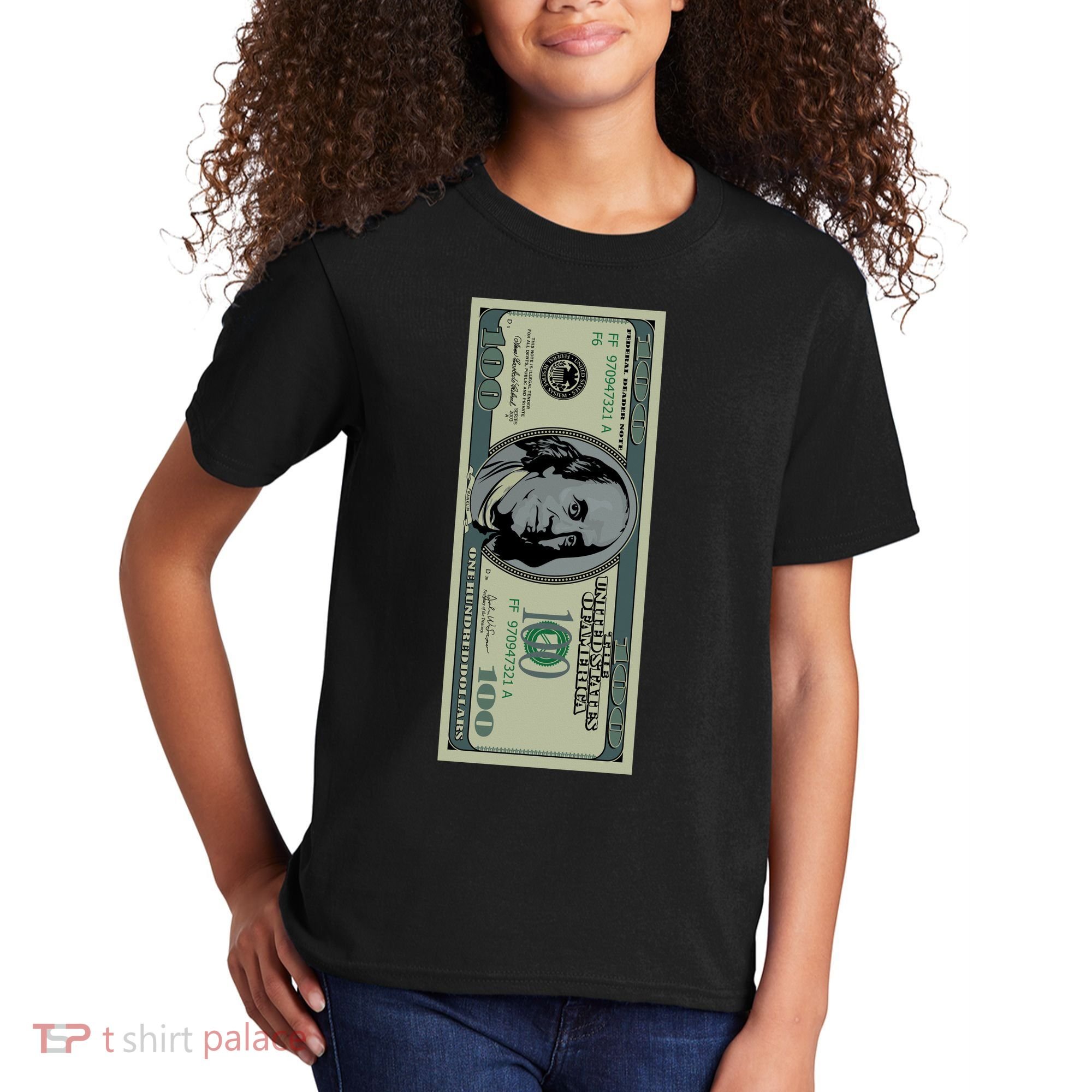 100 Dollar Bill - $100 - Benjamin Franklin Money Kids T-Shirt
