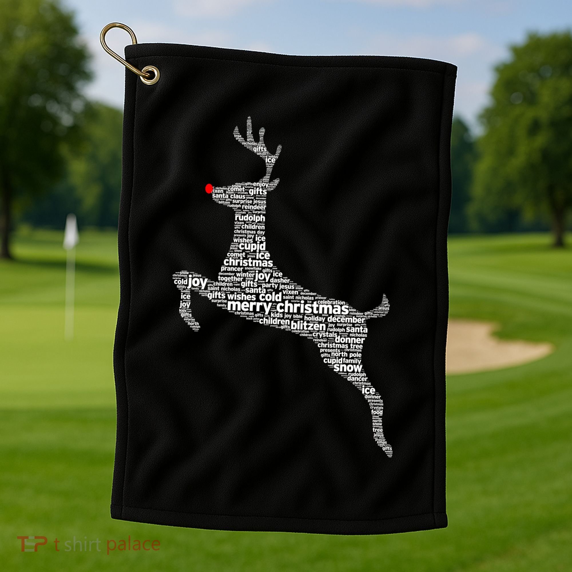 Wordy Reindeer Christmas Golf Towel