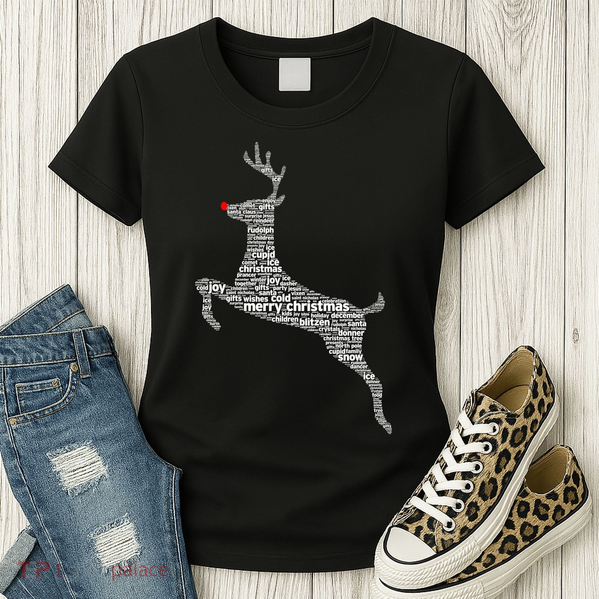 Wordy Reindeer Christmas Women's T-Shirt