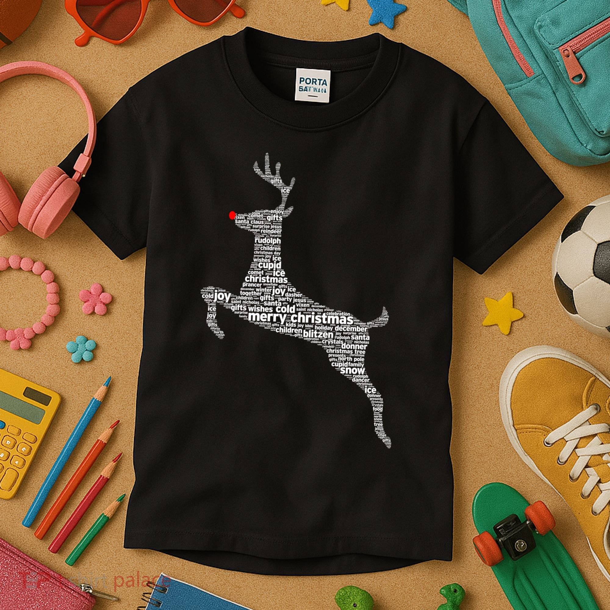 Wordy Reindeer Christmas Kids T-Shirt