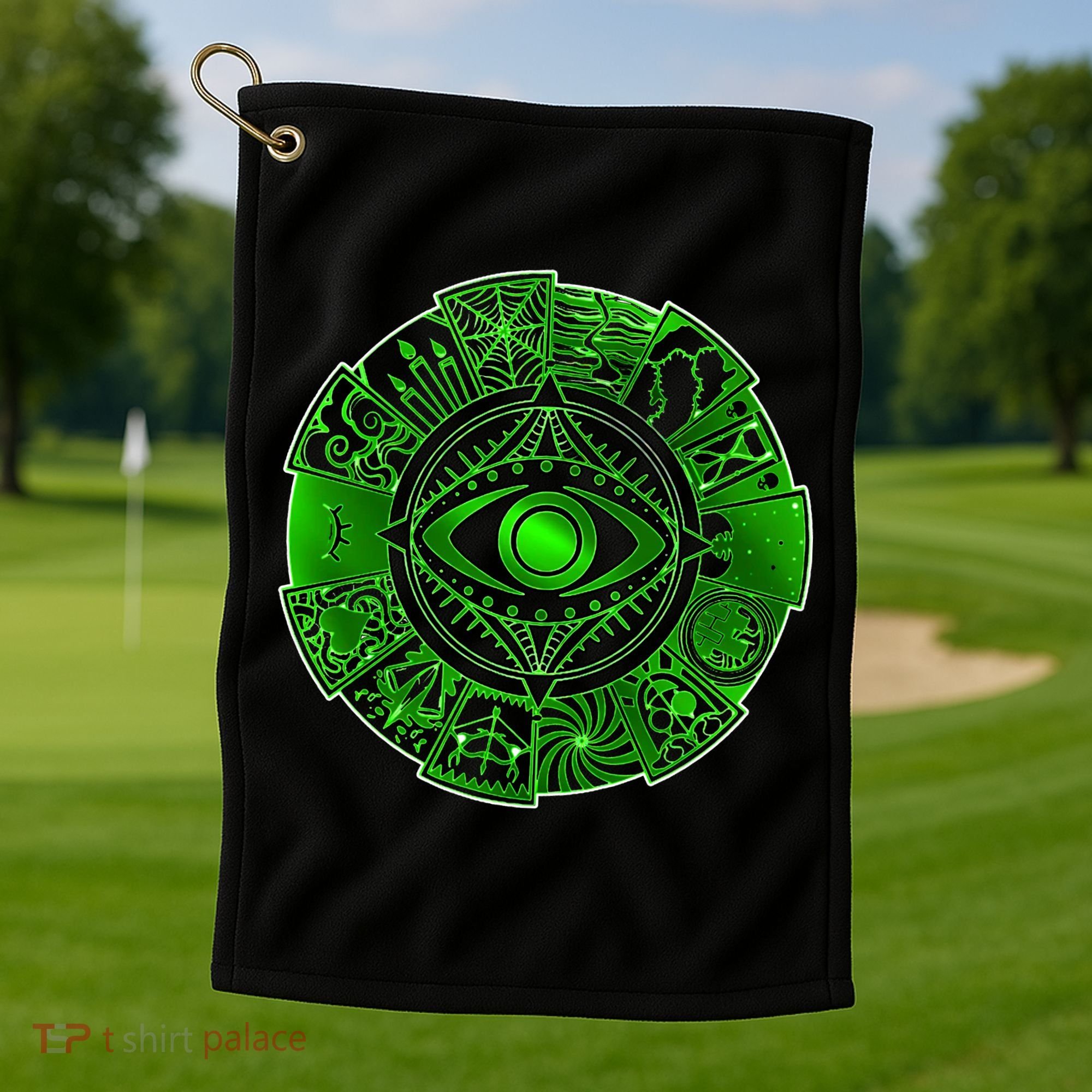15 Fears Wheel Evil Green Eye Golf Towel