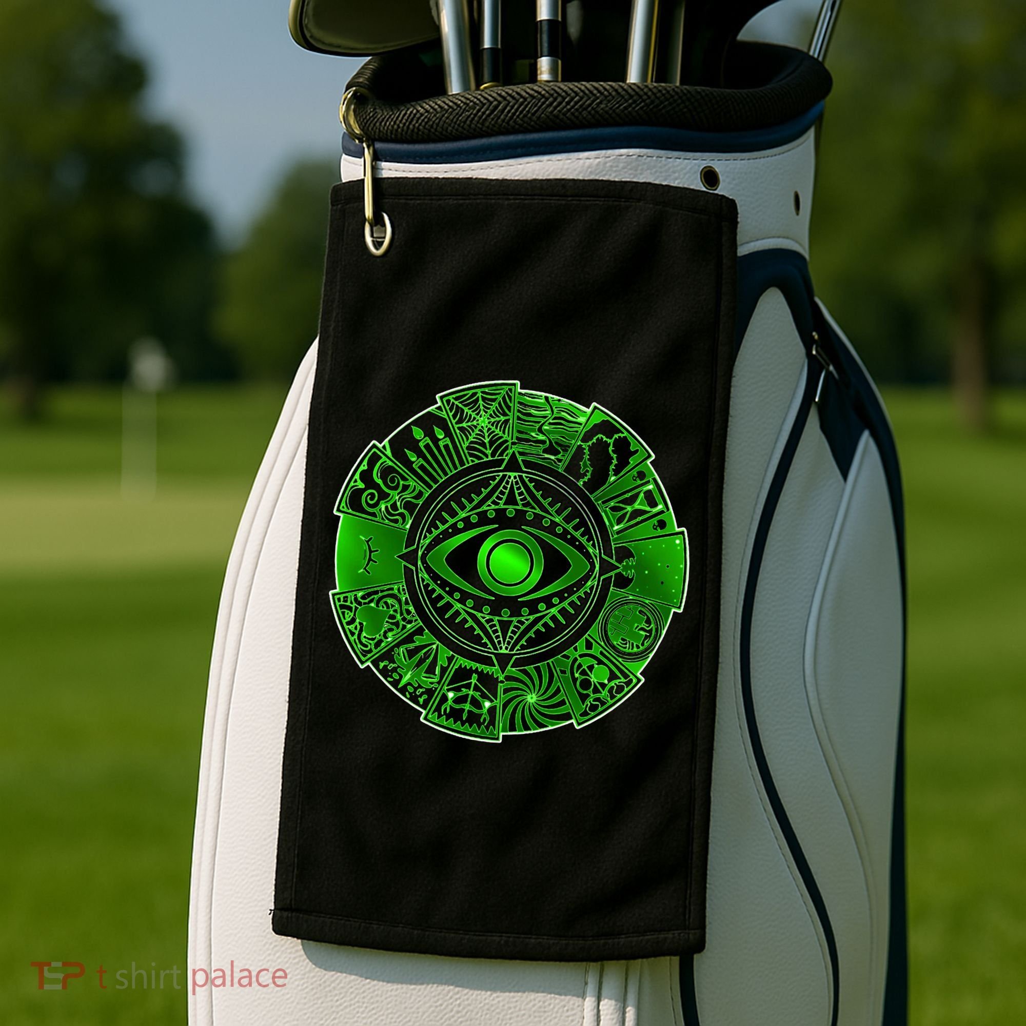 15 Fears Wheel Evil Green Eye Golf Towel