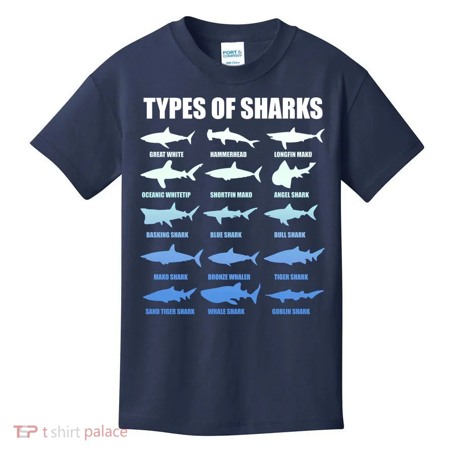 15 Types of Sharks Kids T-Shirt