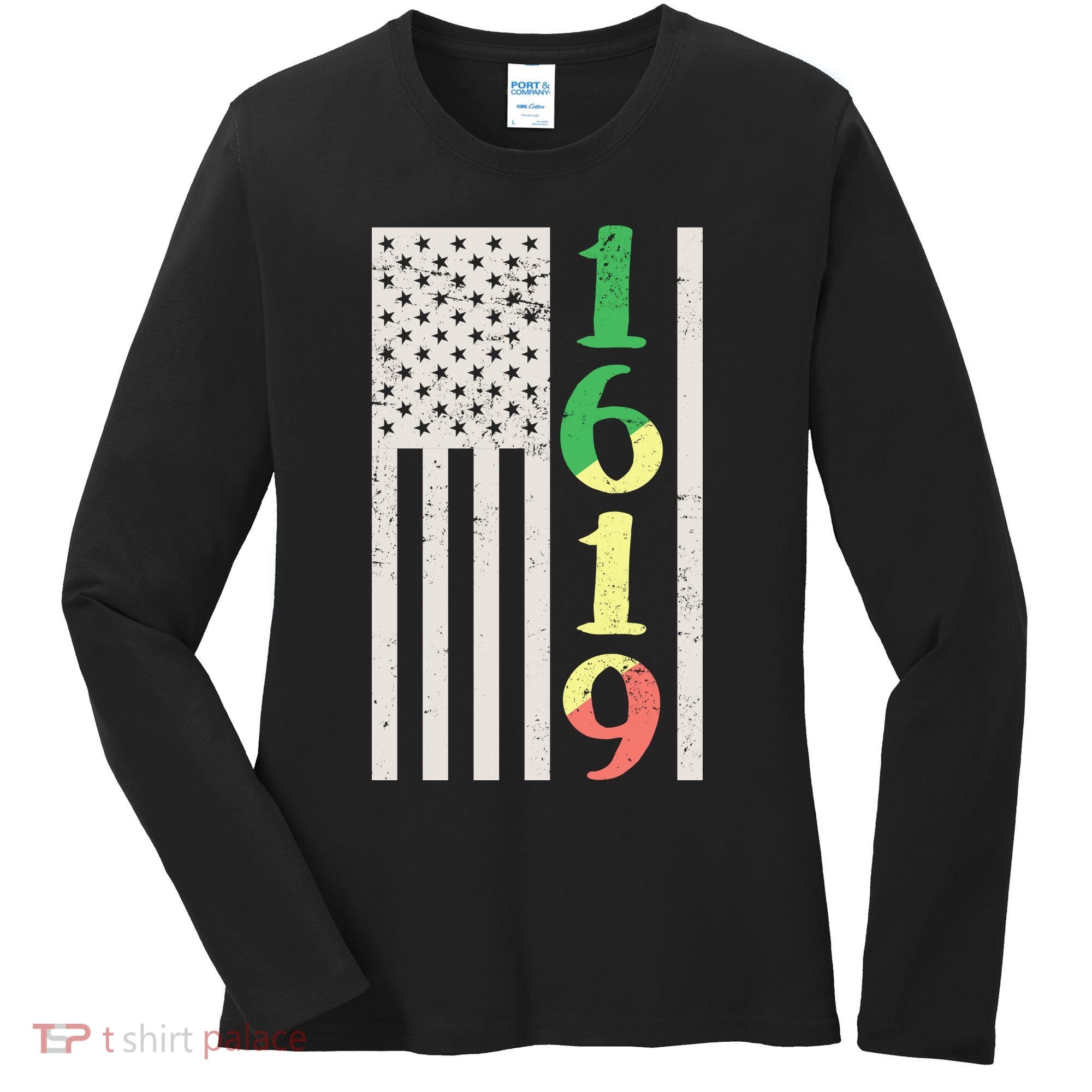 1619 Our Ancestors African American Pride Flag Women's Long Sleeve Shirt