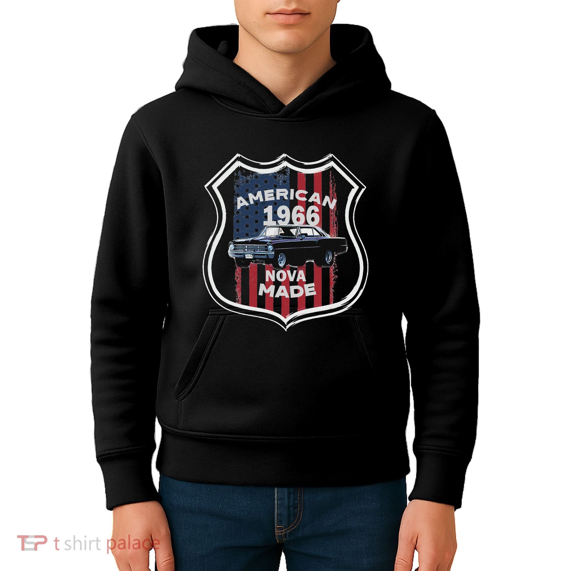 1966 66 2 Classic Car Old School Muscle Car Kids Hoodie