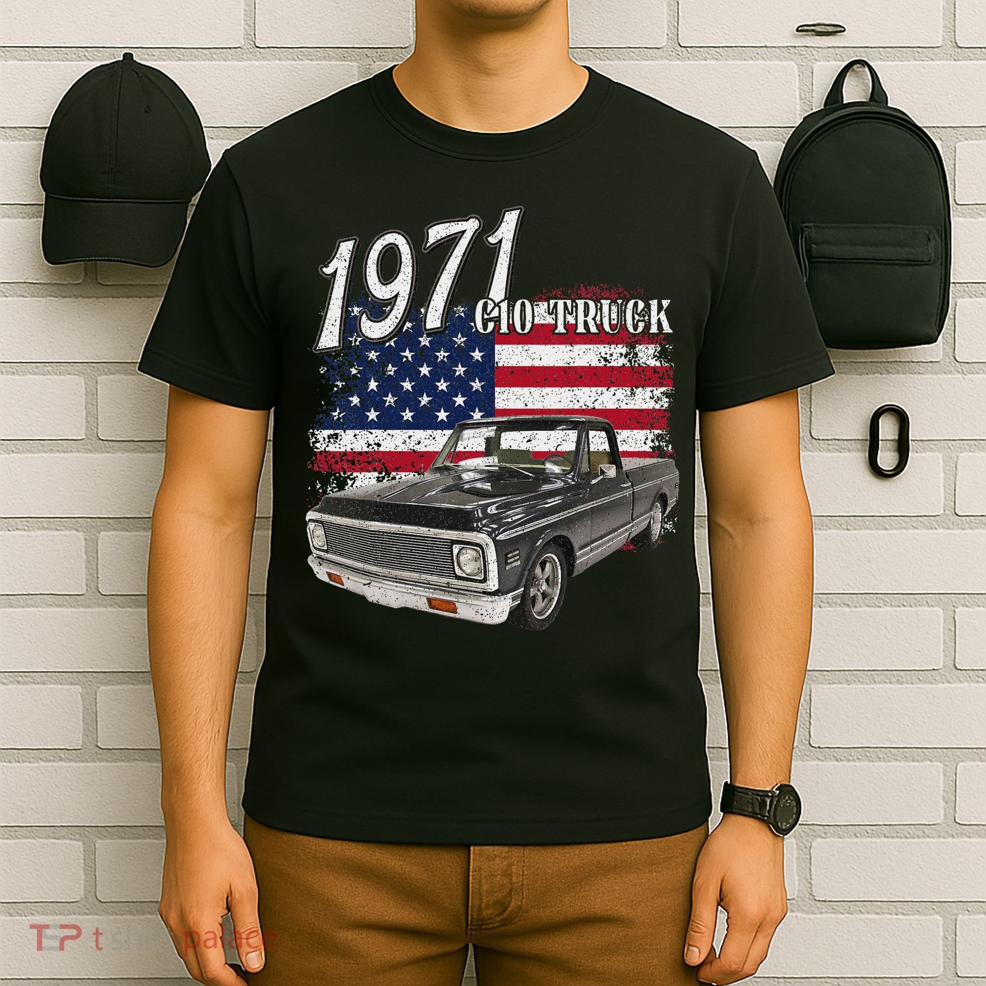 1971 71 C10 Truck Vintage 4th Of July American Flag T-Shirt
