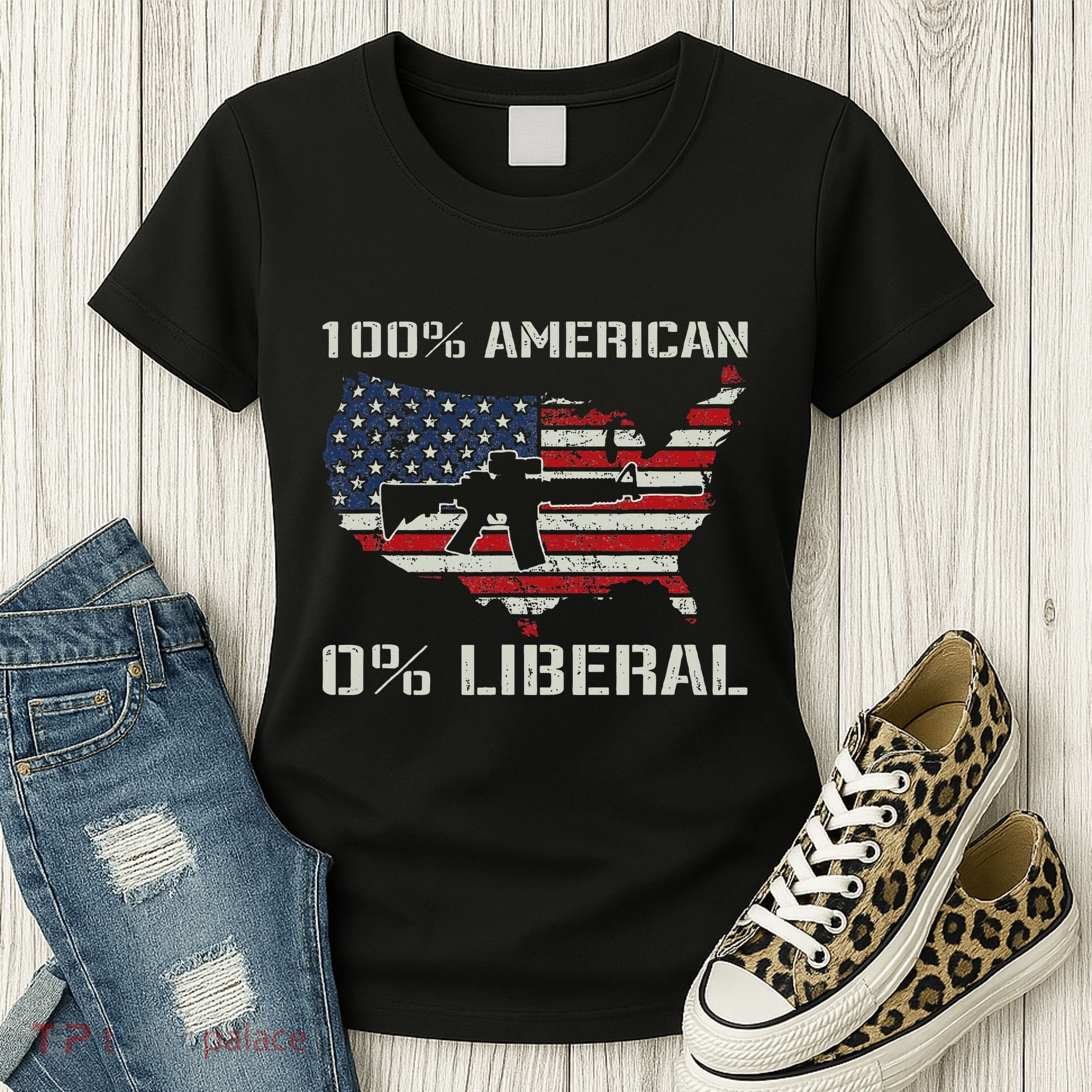 100 American 0 Liberal Ar15 Pro Gun Usa Flag Republican Women's T-Shirt