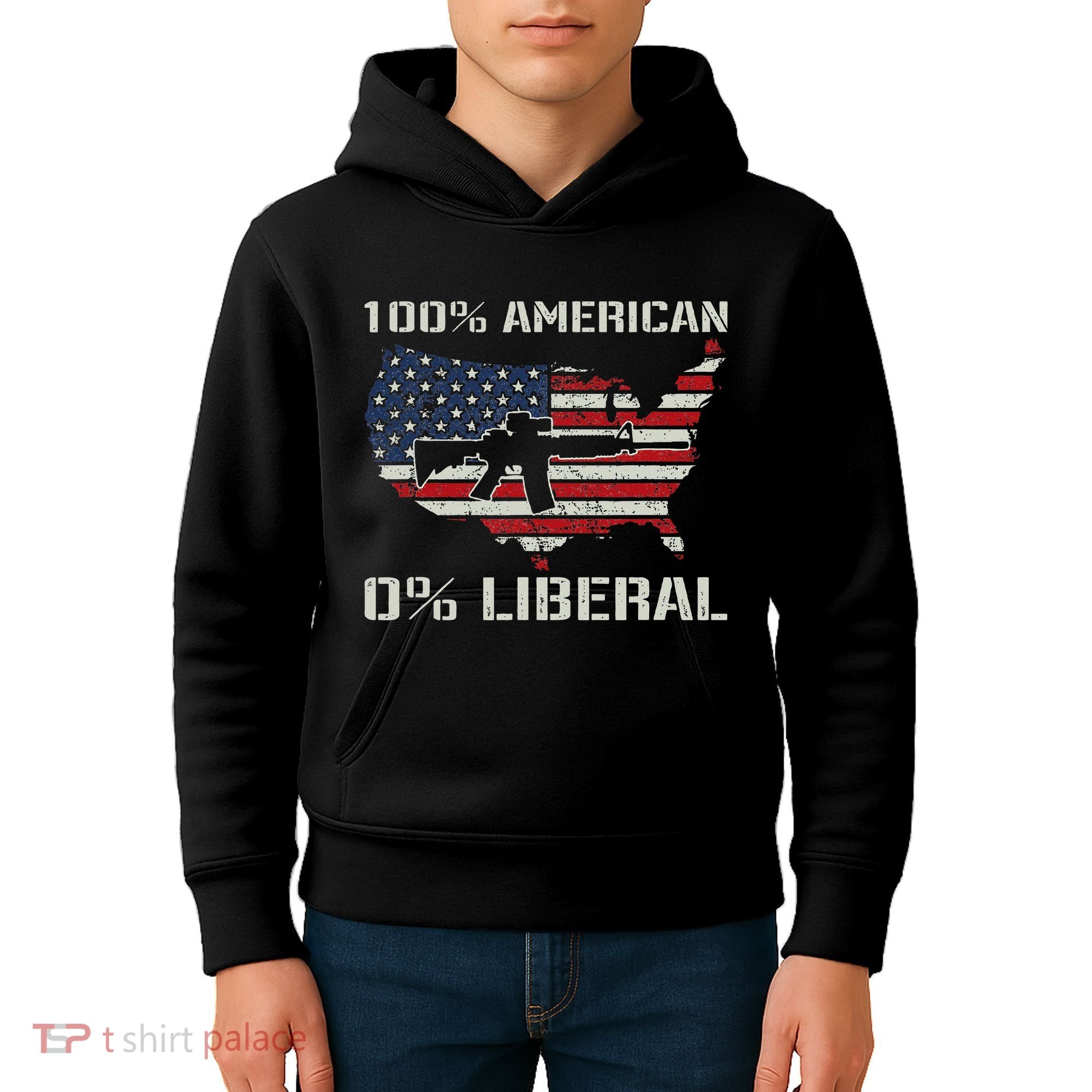 100 American 0 Liberal Ar15 Pro Gun Usa Flag Republican Kids Hoodie
