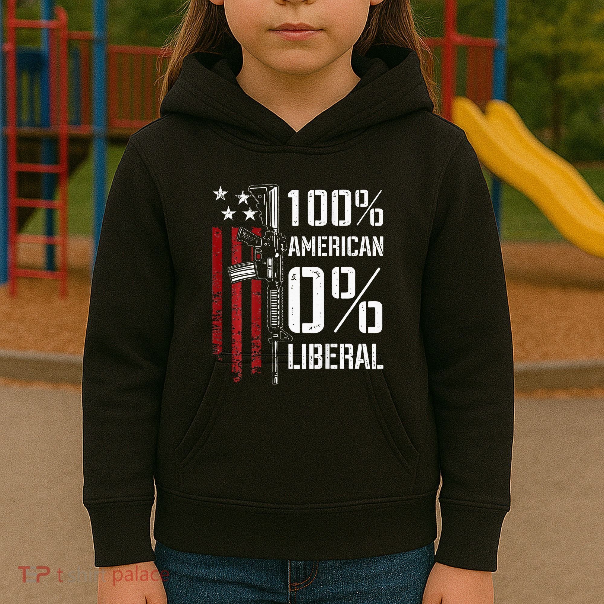 100 American 0 Liberal Funny Pro Gun On Back Kids Hoodie