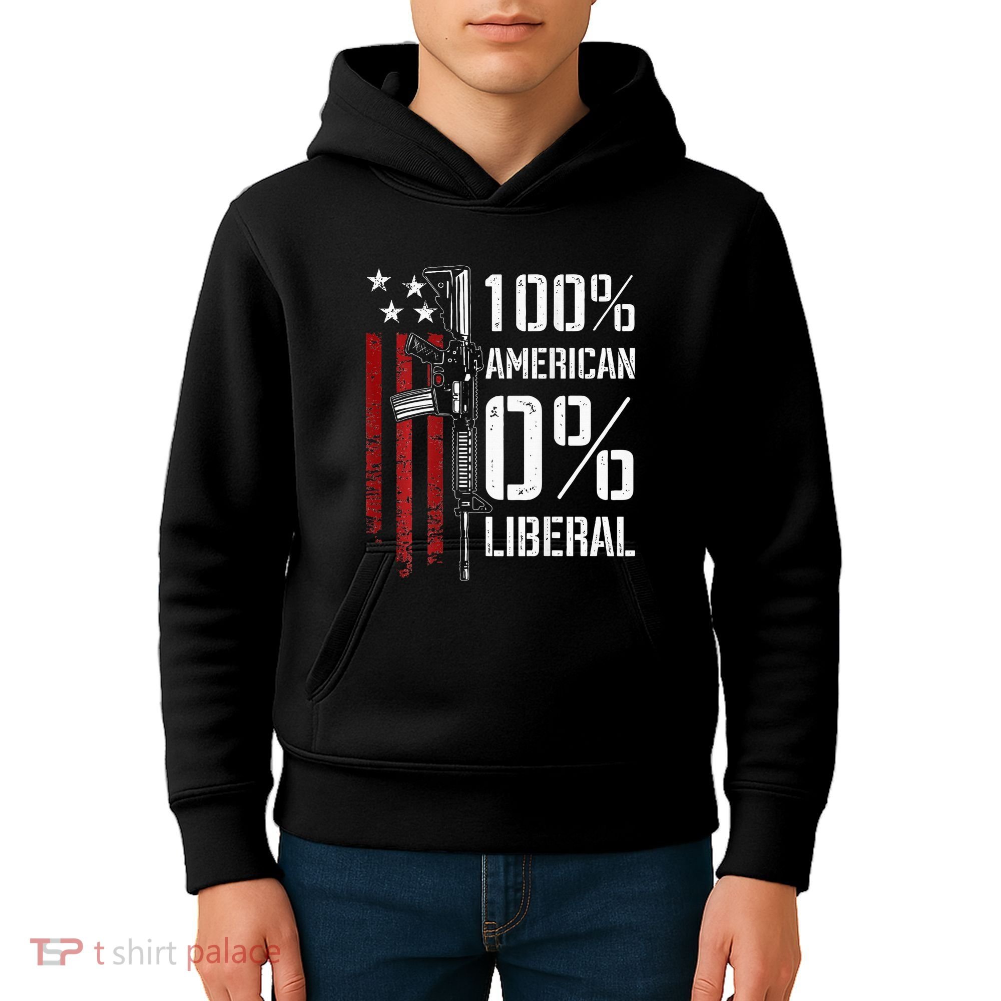 100 American 0 Liberal Funny Pro Gun On Back Kids Hoodie