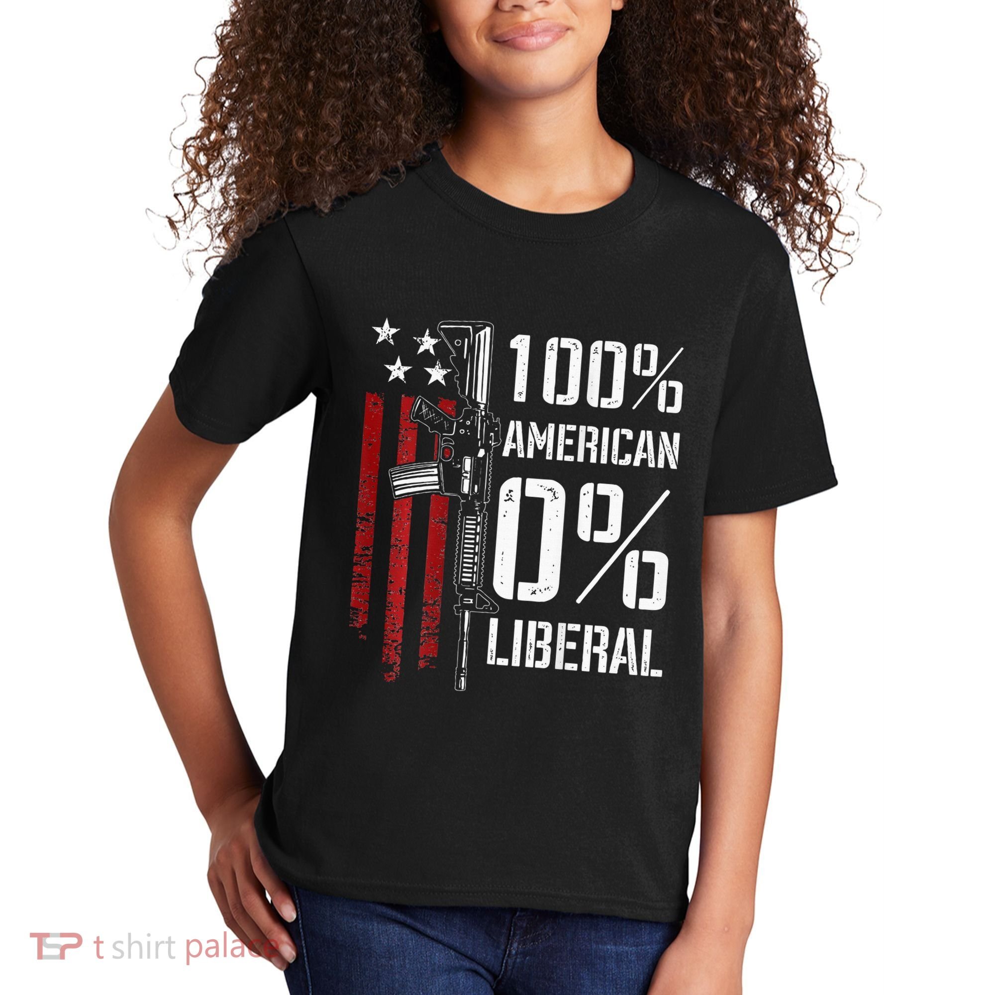 100 American 0 Liberal Funny Pro Gun On Back Kids T-Shirt