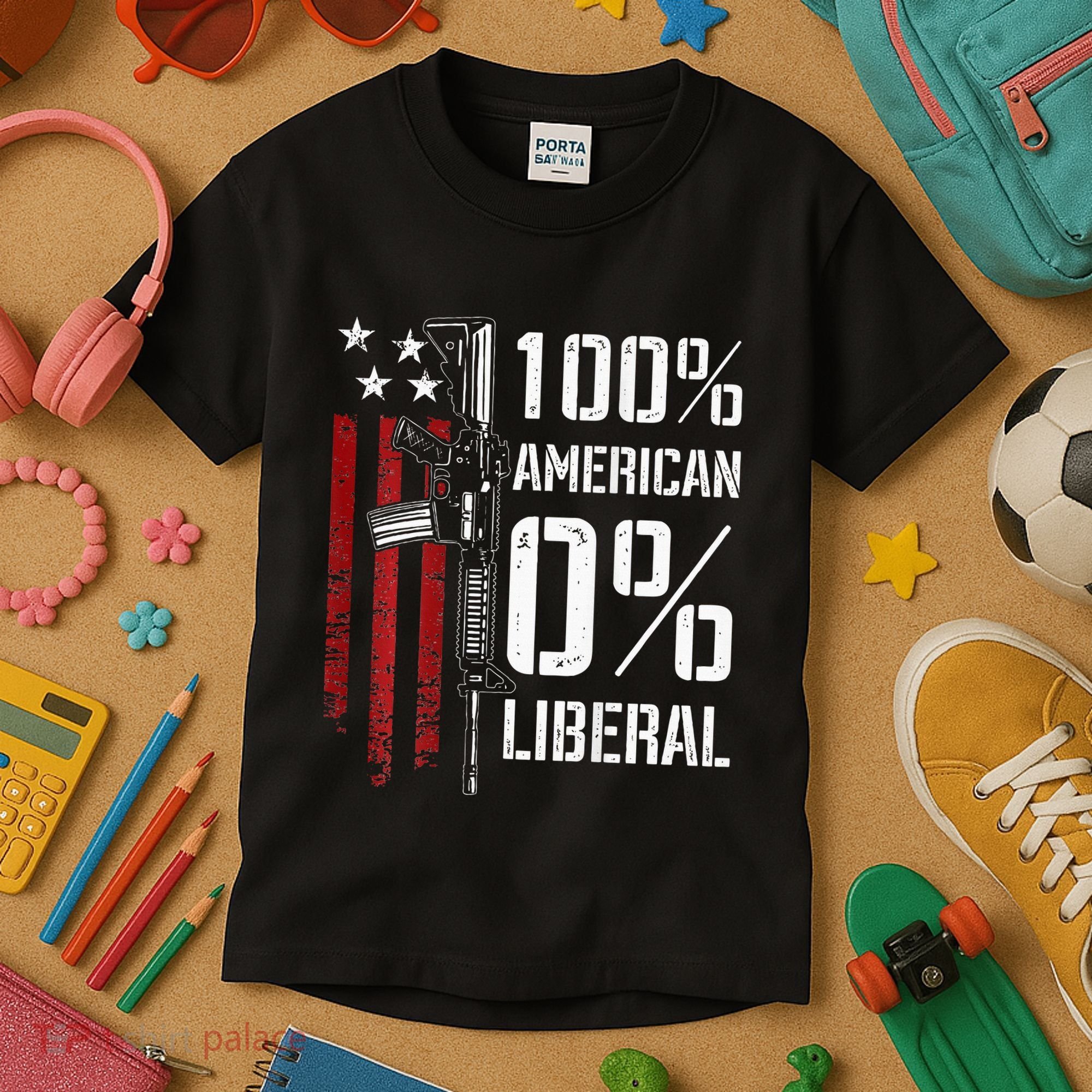 100 American 0 Liberal Funny Pro Gun On Back Kids T-Shirt