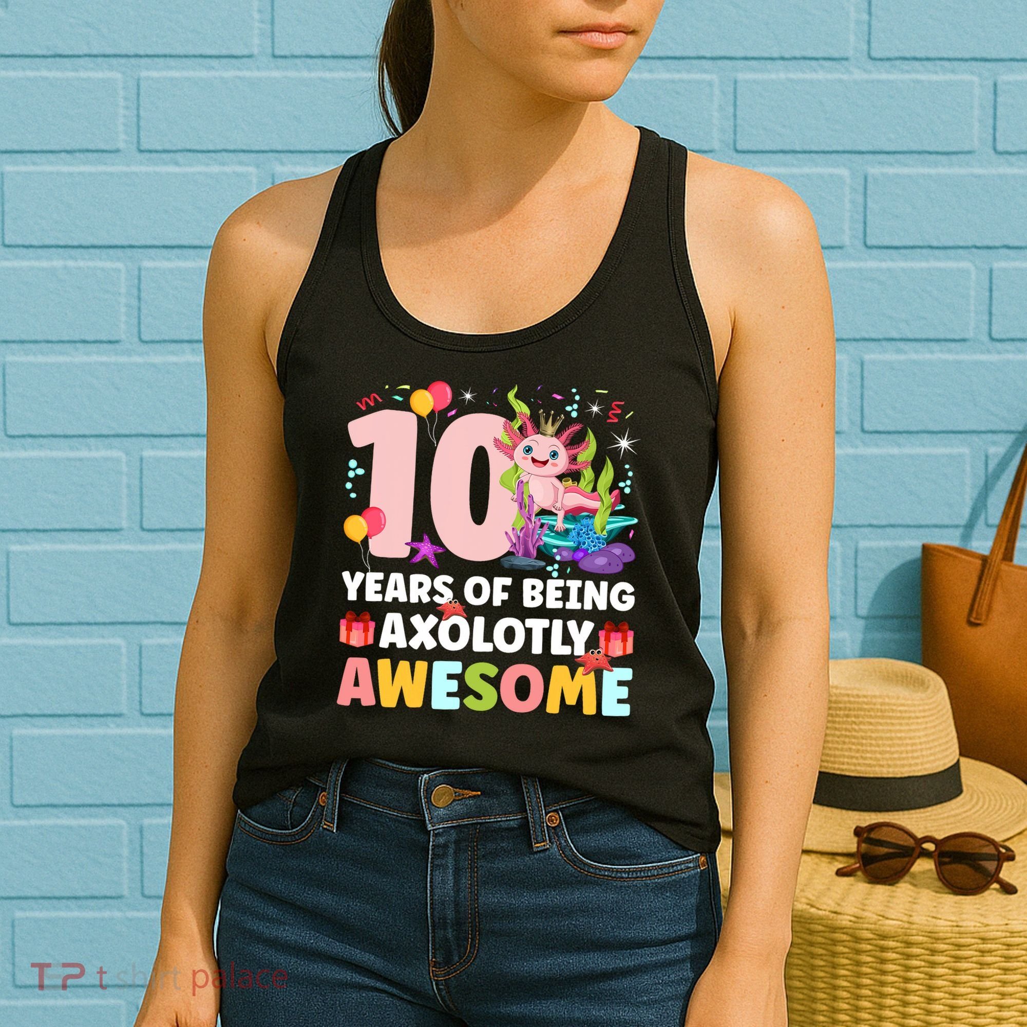10th Axolotl Birthday Ten Year Old Axolotl Birthday Party Women's Tank Top