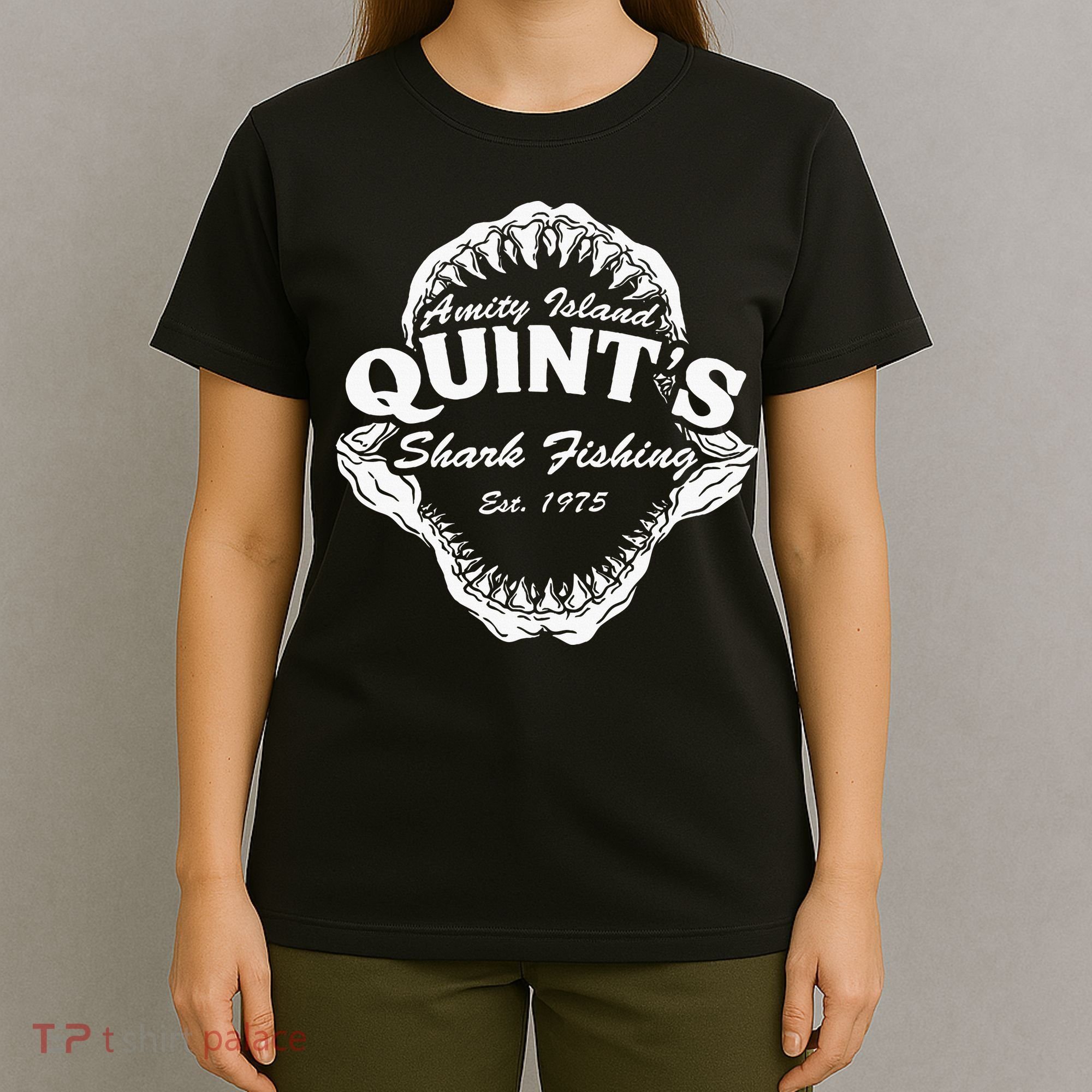 1975 Amity Island QuintS Shark Fishing T-Shirt