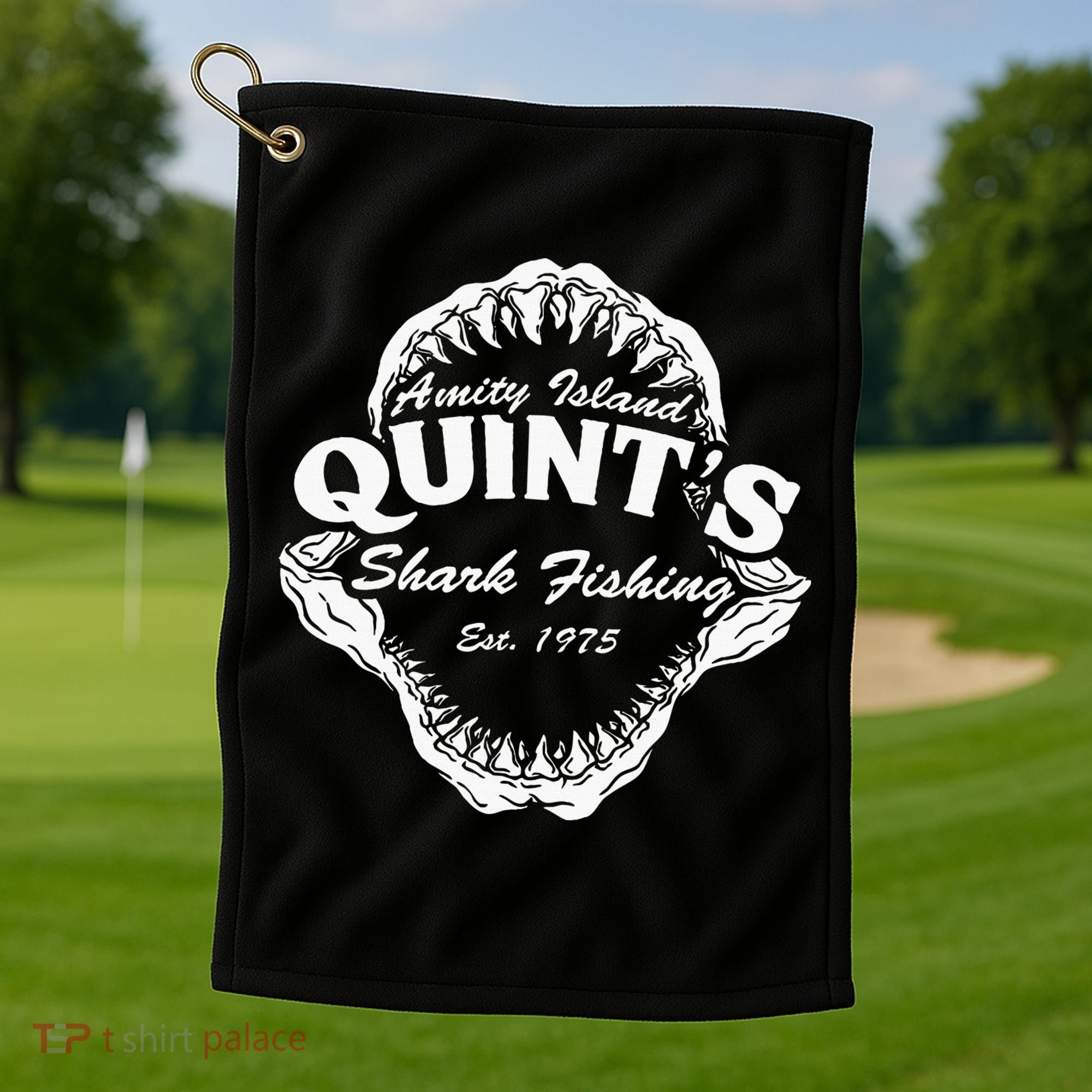 1975 Amity Island QuintS Shark Fishing Golf Towel