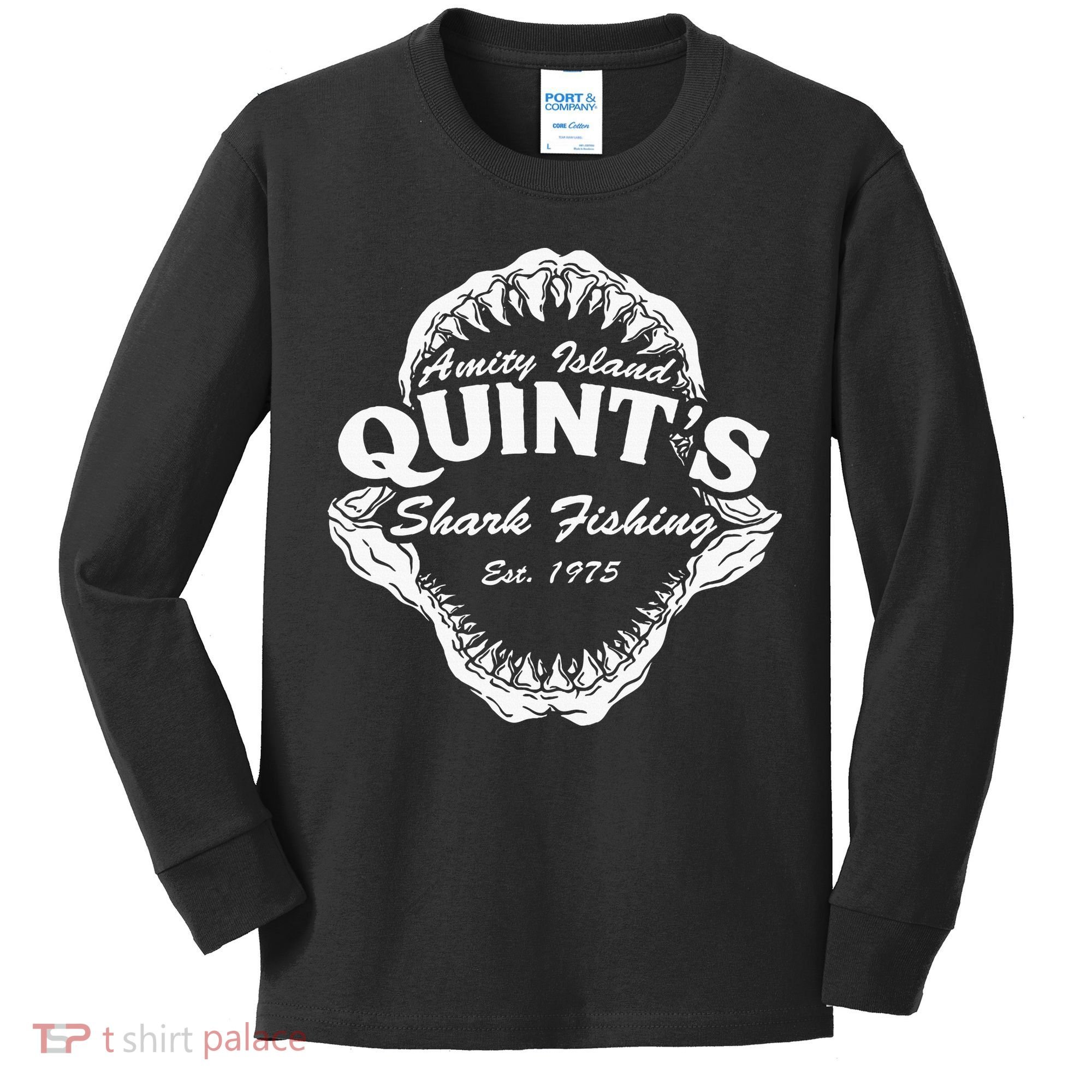 1975 Amity Island QuintS Shark Fishing Kids Long Sleeve Shirt