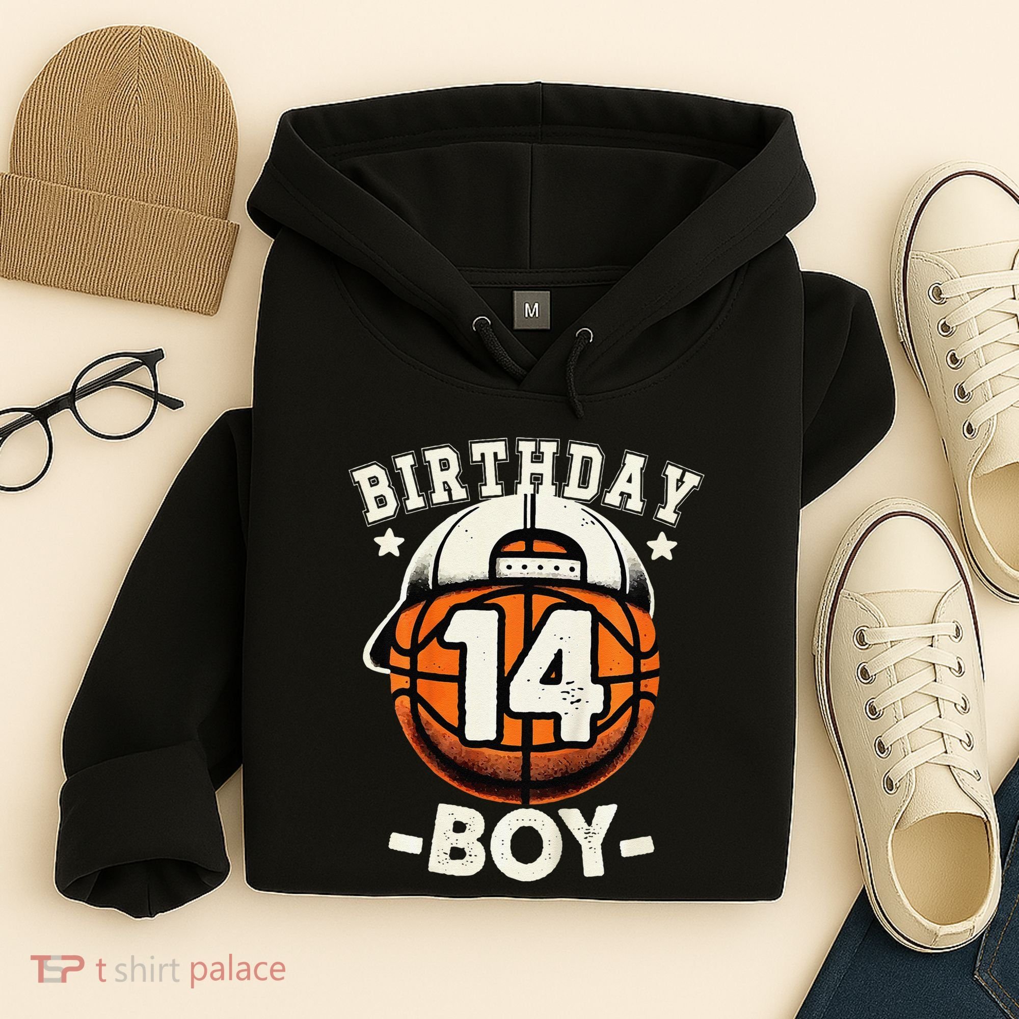 14th Birthday 14 Year Old Basketball Theme Decorations Hoodie