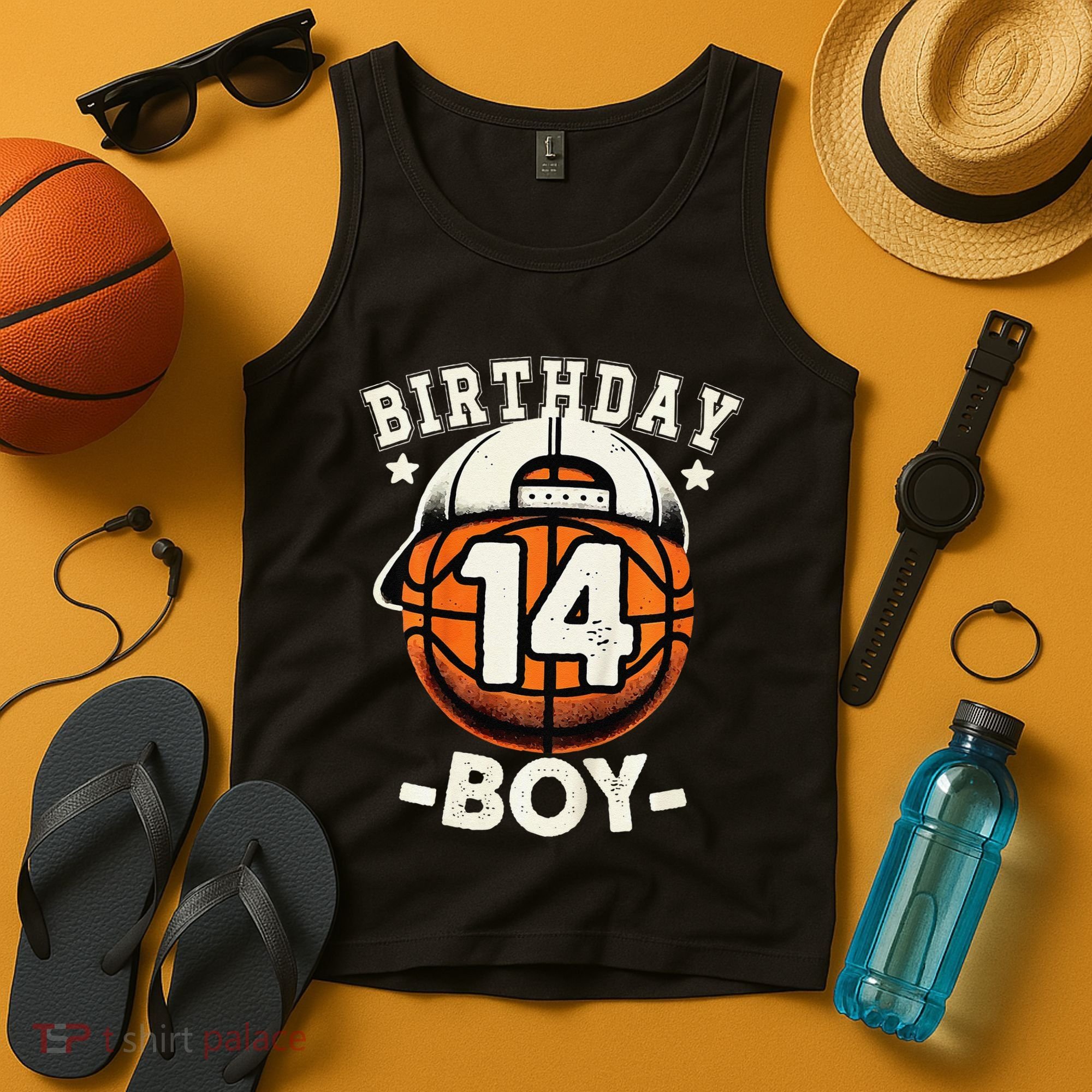 14th Birthday 14 Year Old Basketball Theme Decorations Tank Top