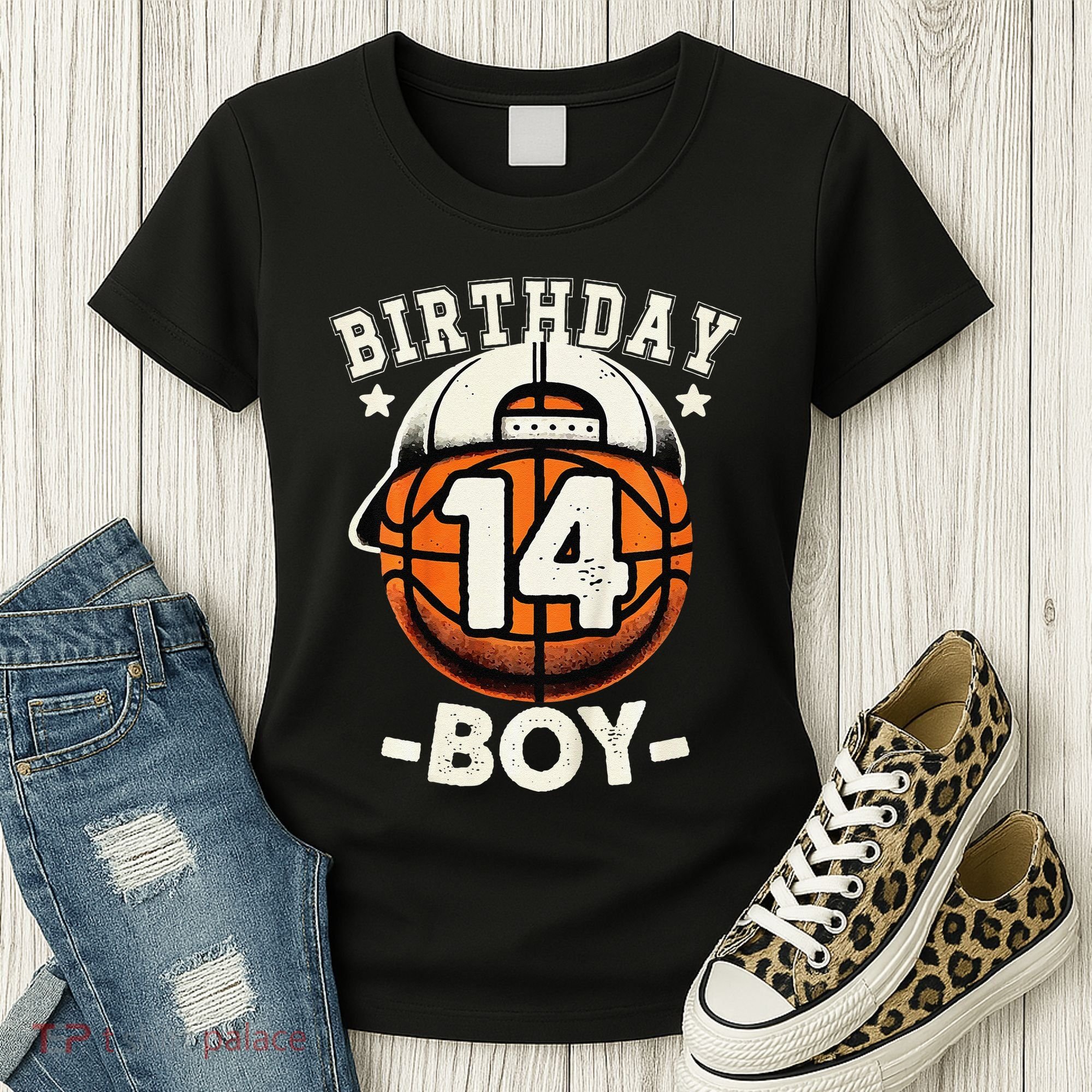 14th Birthday 14 Year Old Basketball Theme Decorations Women's T-Shirt