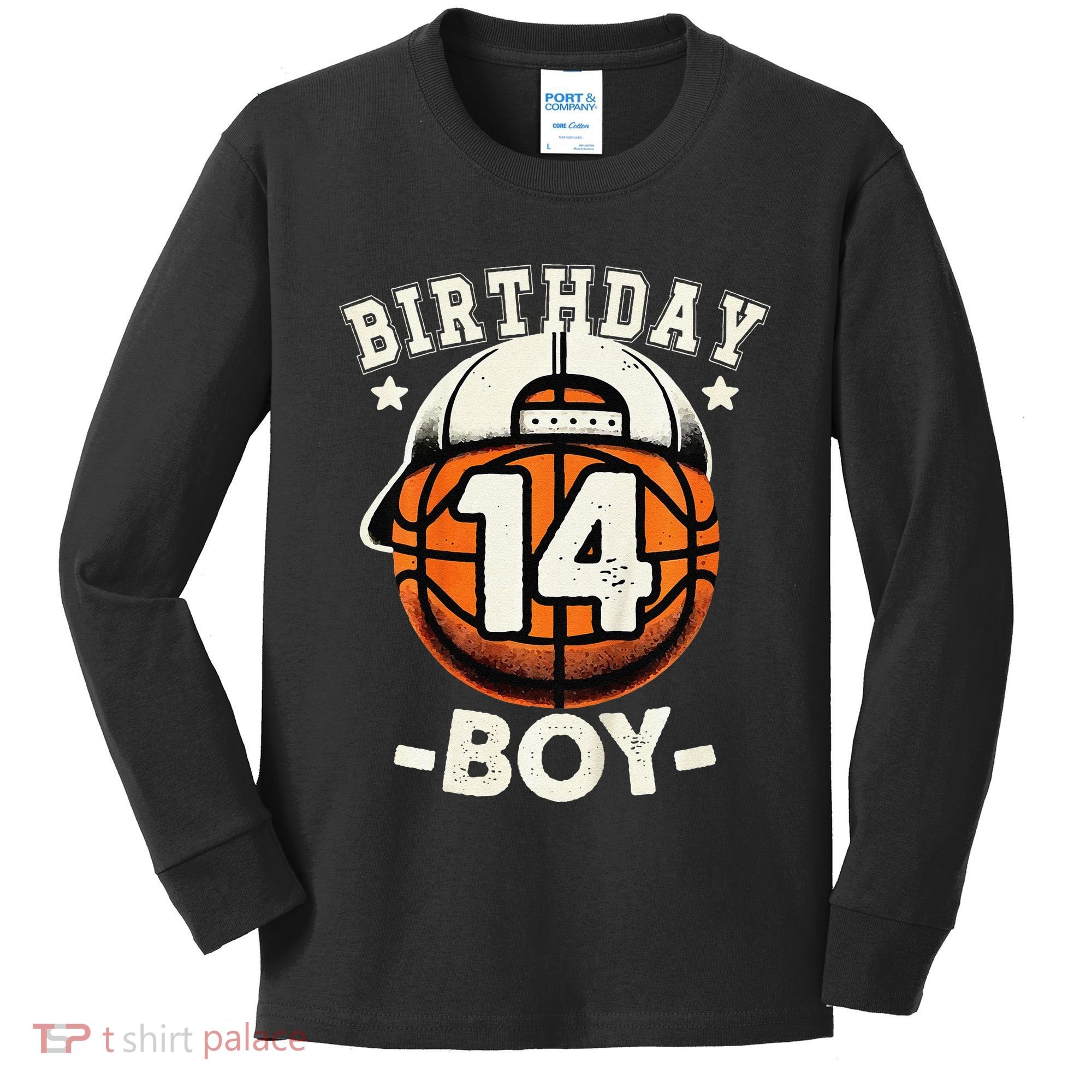 14th Birthday 14 Year Old Basketball Theme Decorations Kids Long Sleeve Shirt