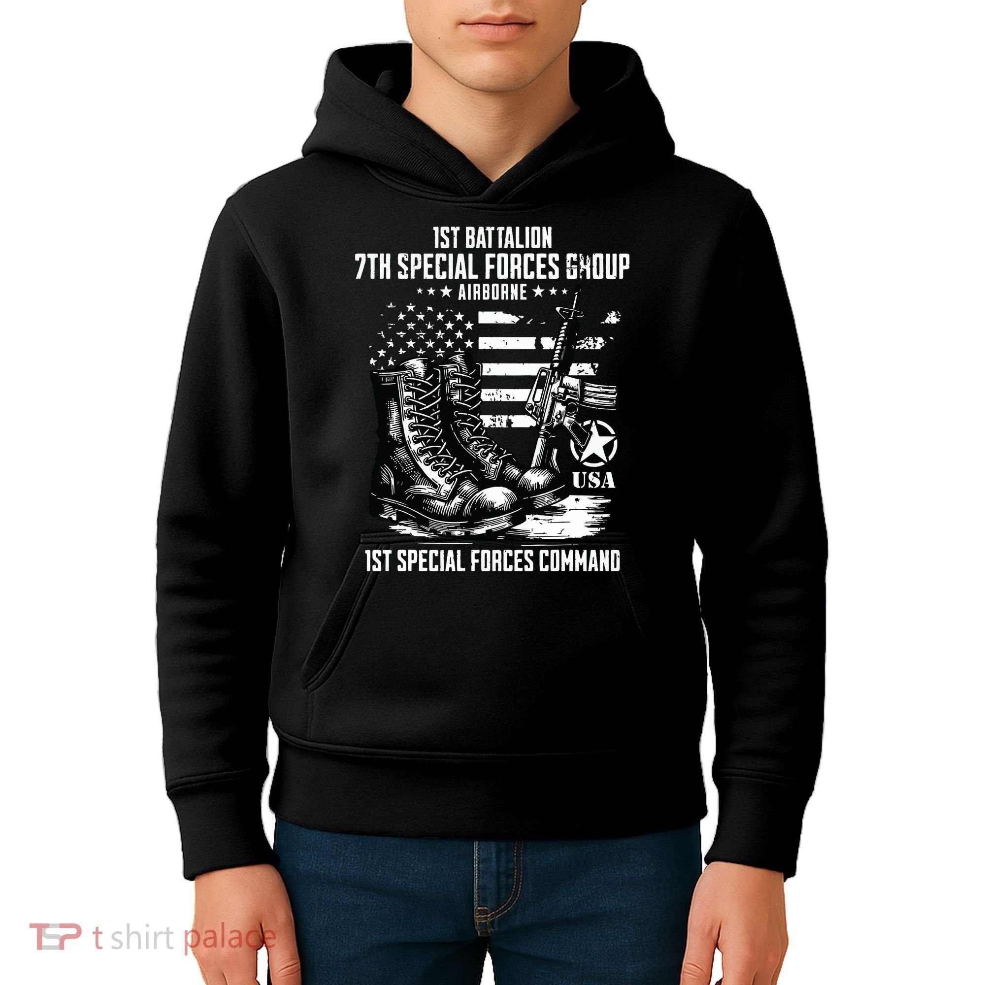 1st Battalion 7th Special Forces Group Airborne Veteran Kids Hoodie