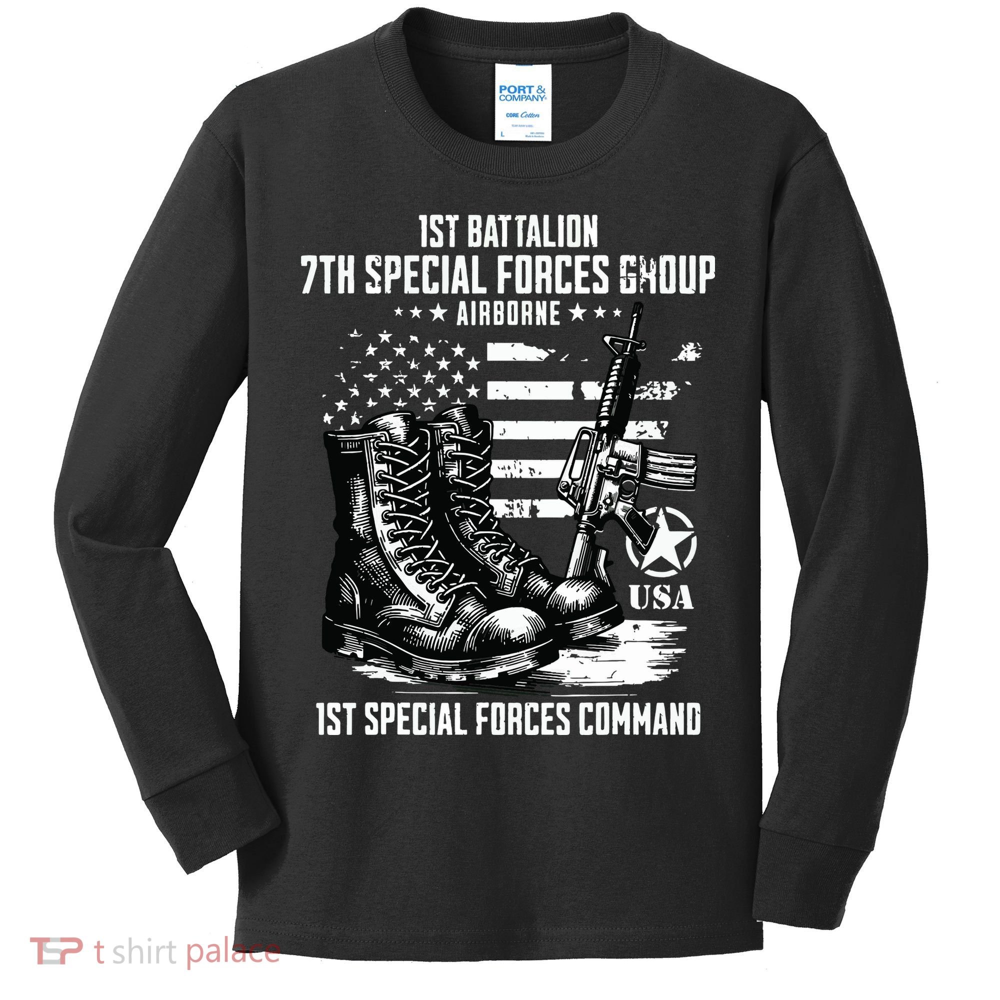 1st Battalion 7th Special Forces Group Airborne Veteran Kids Long Sleeve Shirt
