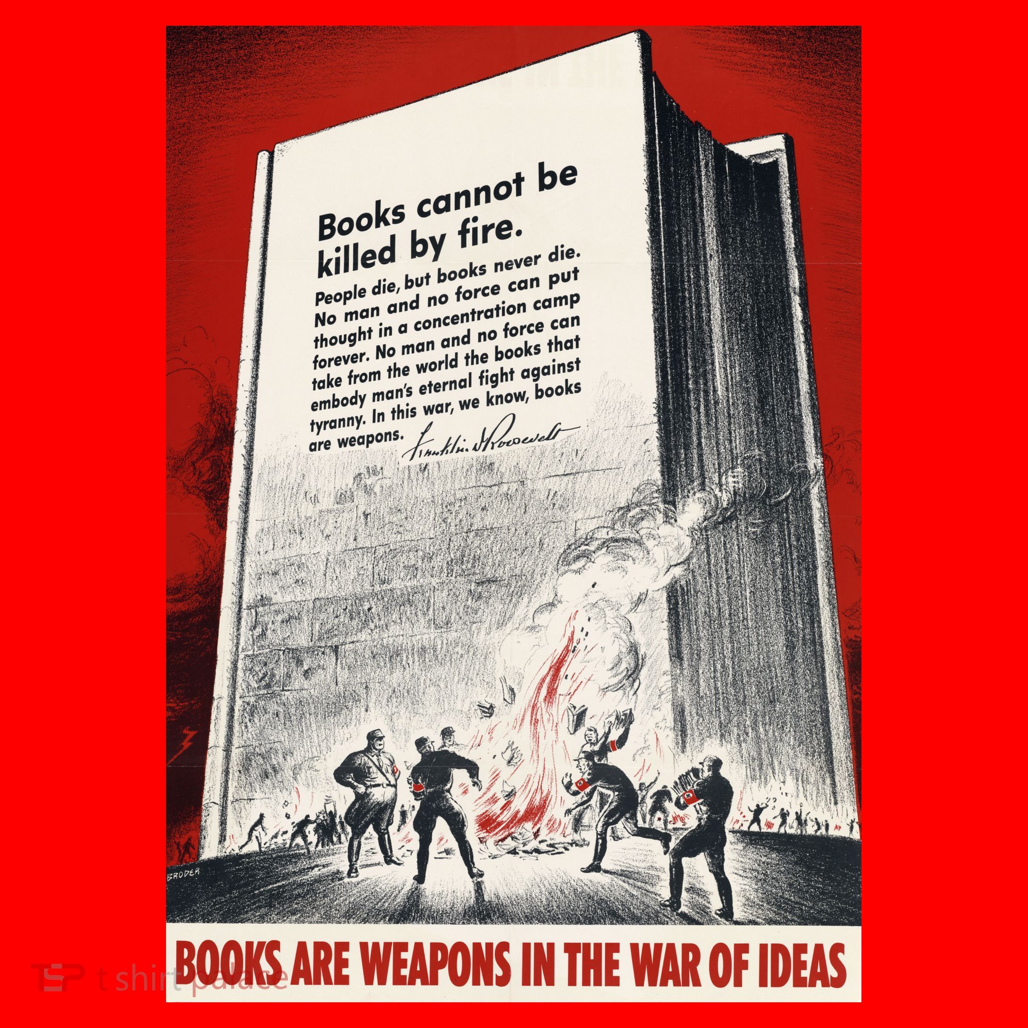 1940s Books Are Weapons Book Burning Wwii Propaganda War Poster Santa Hat