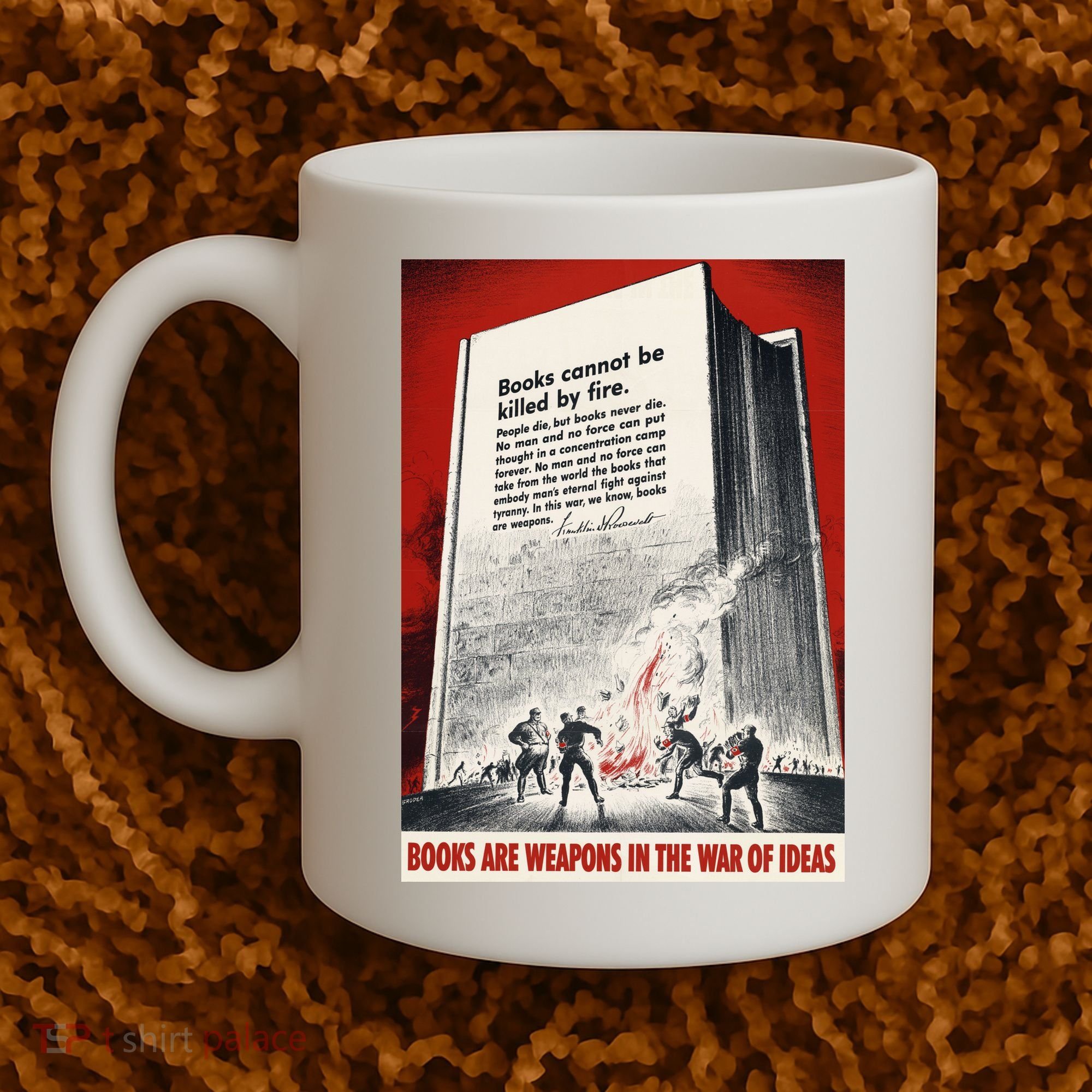 1940s Books Are Weapons Book Burning Wwii Propaganda War Poster Coffee Mug