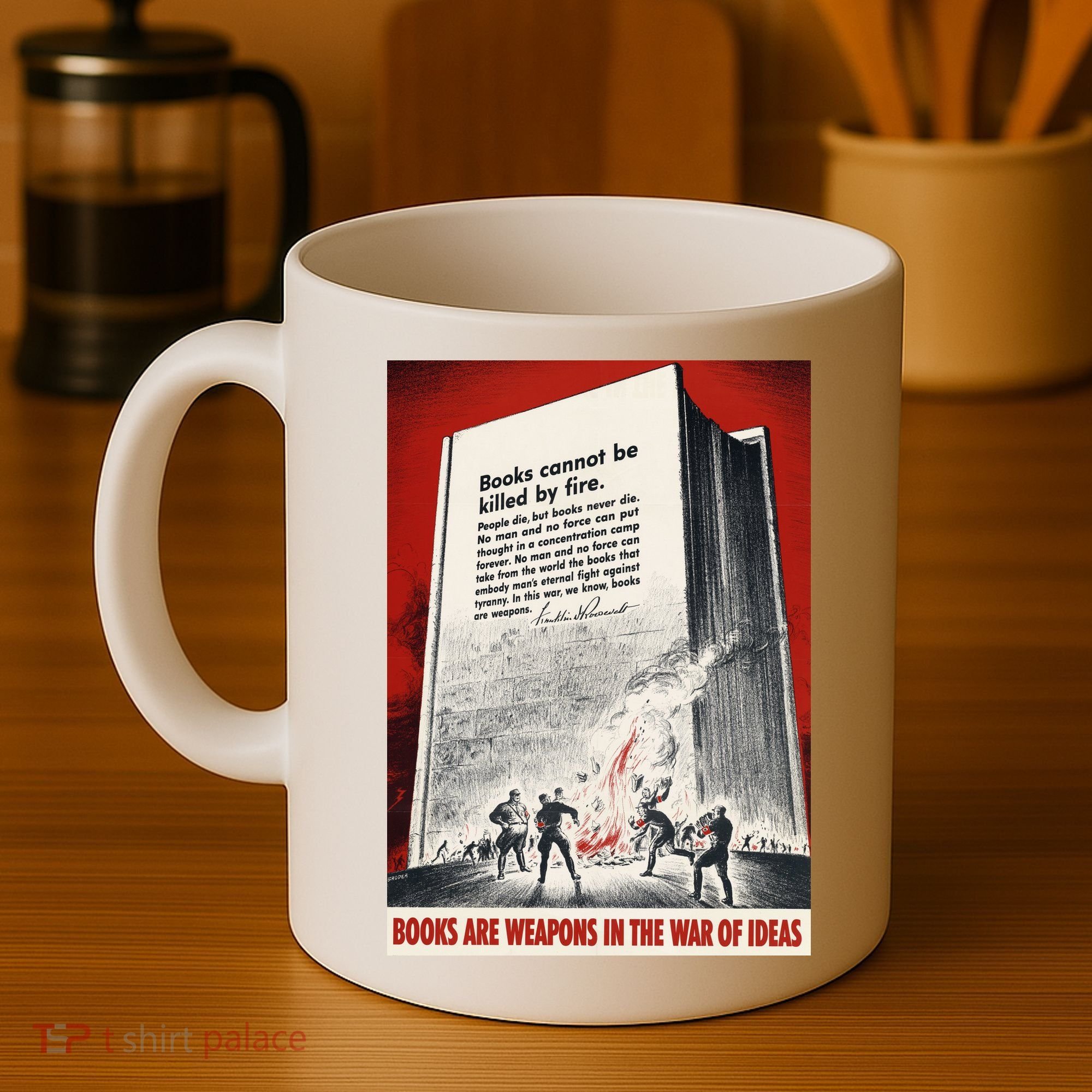 1940s Books Are Weapons Book Burning Wwii Propaganda War Poster Coffee Mug