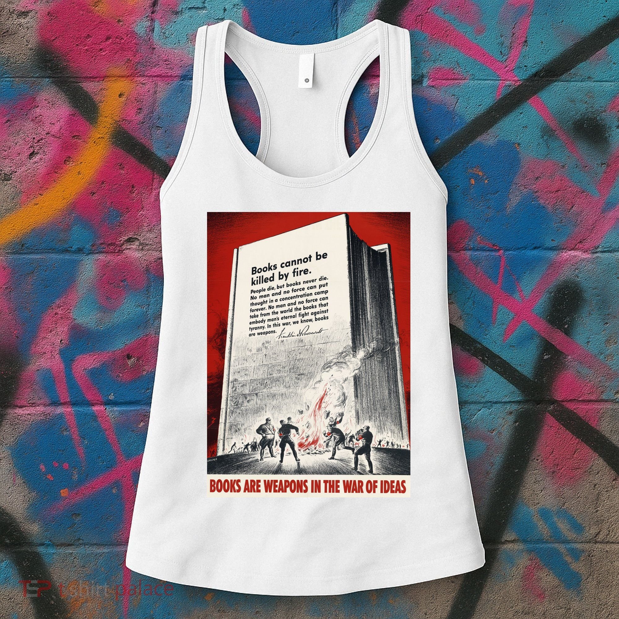 1940s Books Are Weapons Book Burning Wwii Propaganda War Poster Women's Tank Top