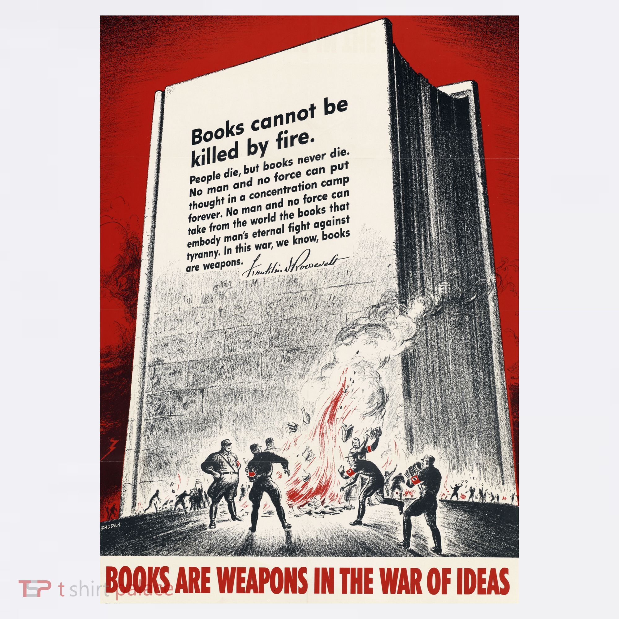 1940s Books Are Weapons Book Burning Wwii Propaganda War Poster Women's Tank Top