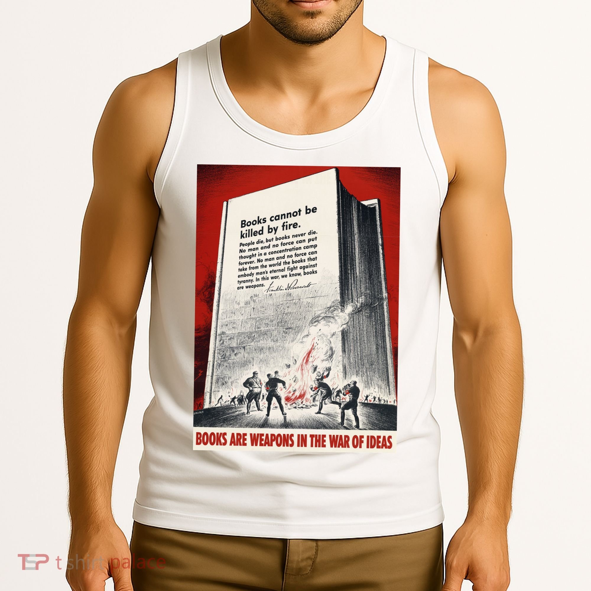 1940s Books Are Weapons Book Burning Wwii Propaganda War Poster Tank Top
