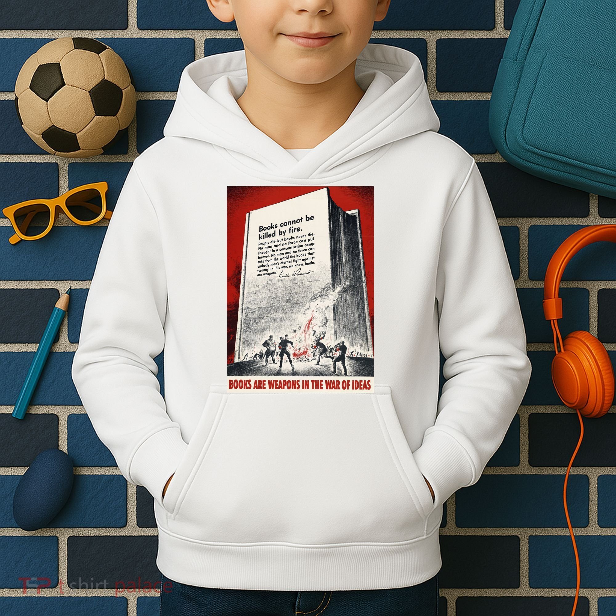 1940s Books Are Weapons Book Burning Wwii Propaganda War Poster Kids Hoodie