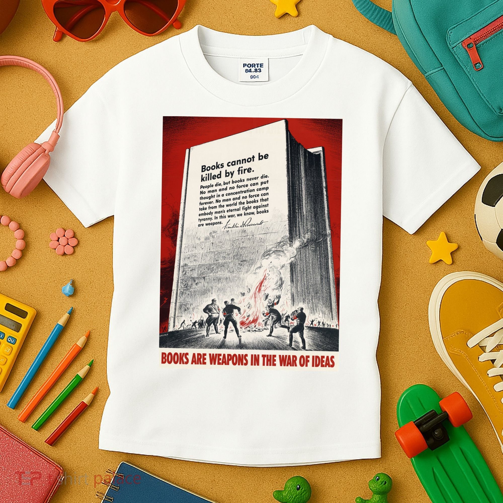 1940s Books Are Weapons Book Burning Wwii Propaganda War Poster Kids T-Shirt