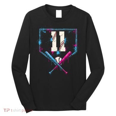 11th Birthday Baseball Home Plate Drip Ice Cream Sprinkle Long Sleeve Shirt