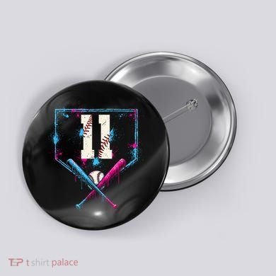 11th Birthday Baseball Home Plate Drip Ice Cream Sprinkle Button