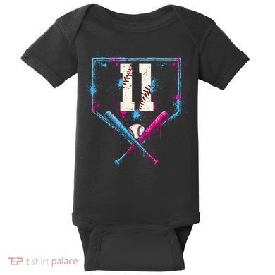 11th Birthday Baseball Home Plate Drip Ice Cream Sprinkle Baby Bodysuit