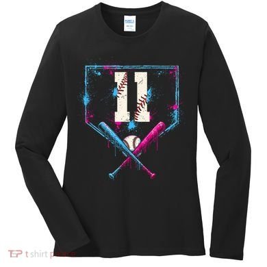 11th Birthday Baseball Home Plate Drip Ice Cream Sprinkle Women's Long Sleeve Shirt