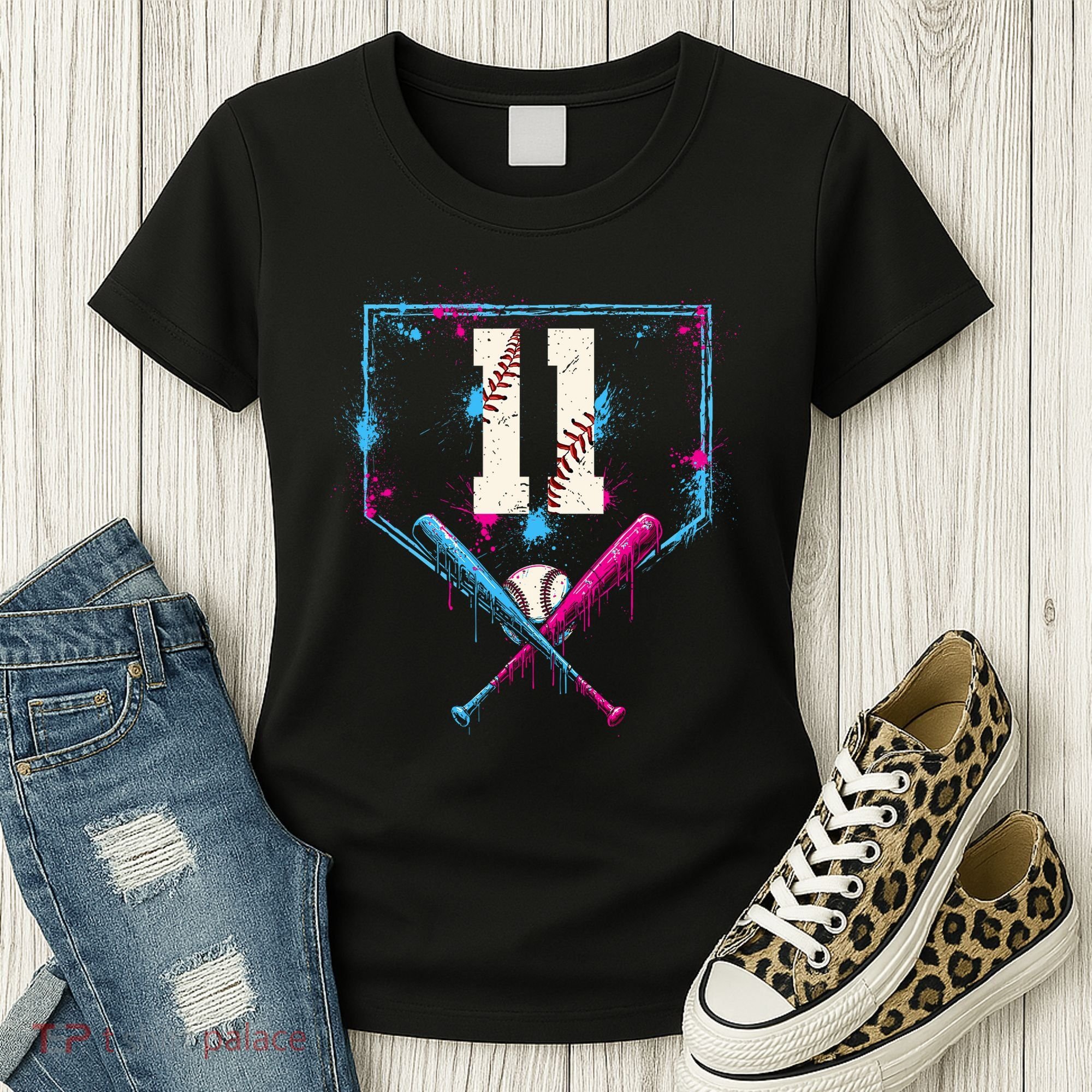 11th Birthday Baseball Home Plate Drip Ice Cream Sprinkle Women's T-Shirt