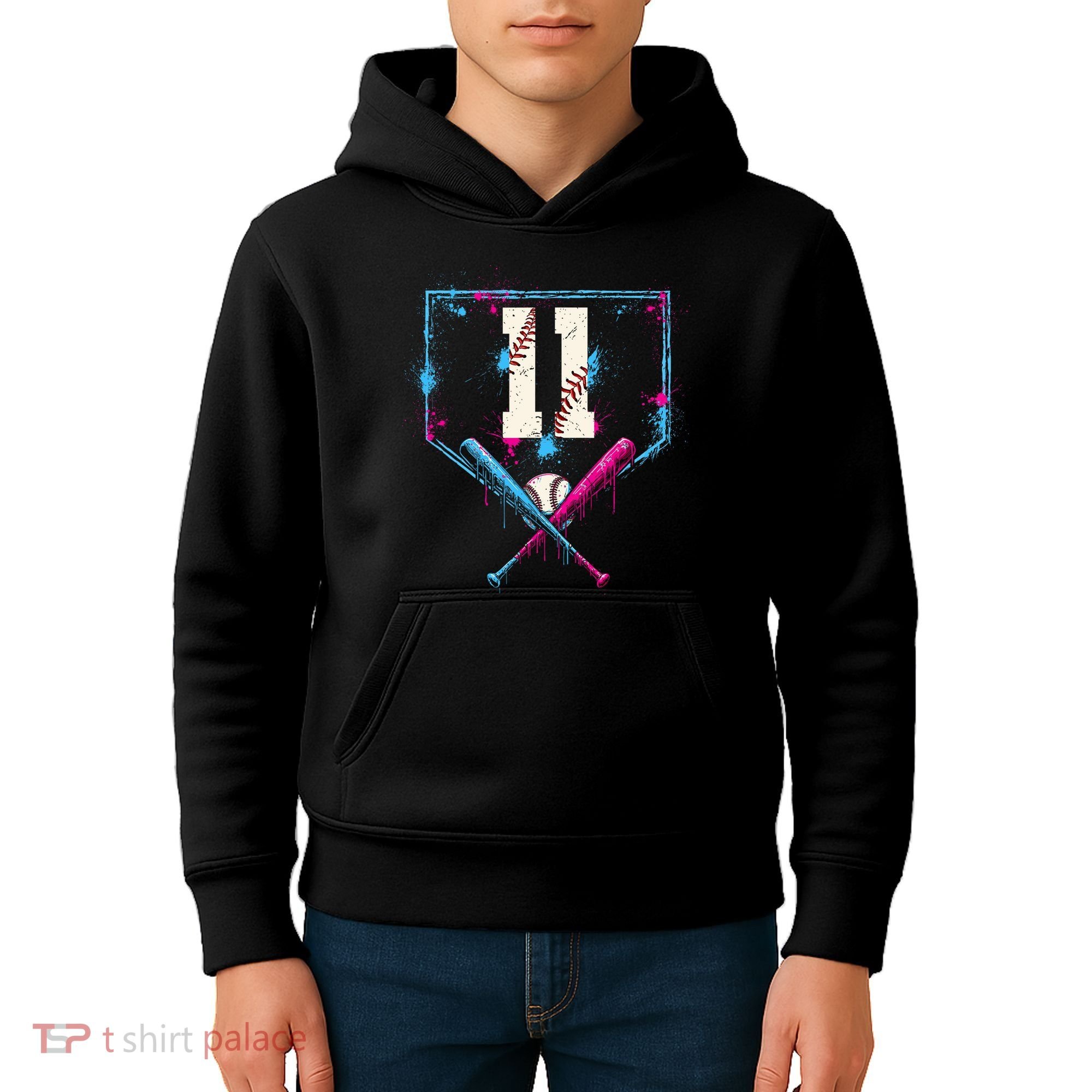 11th Birthday Baseball Home Plate Drip Ice Cream Sprinkle Kids Hoodie