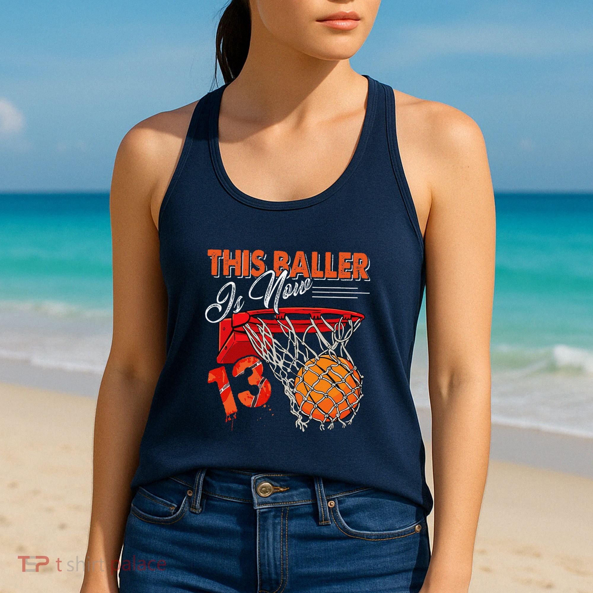 13th Birthday Basketball Funny 13 Years Old Women's Tank Top