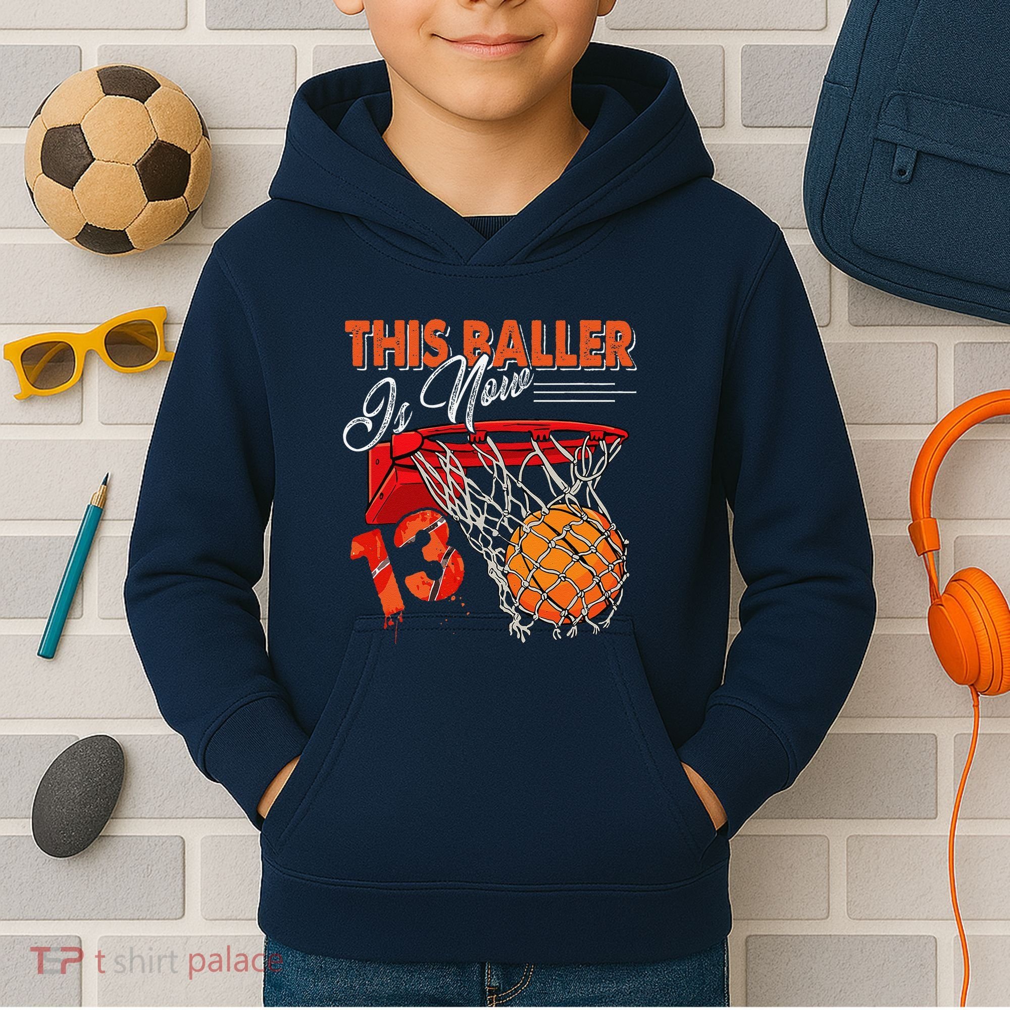 13th Birthday Basketball Funny 13 Years Old Kids Hoodie