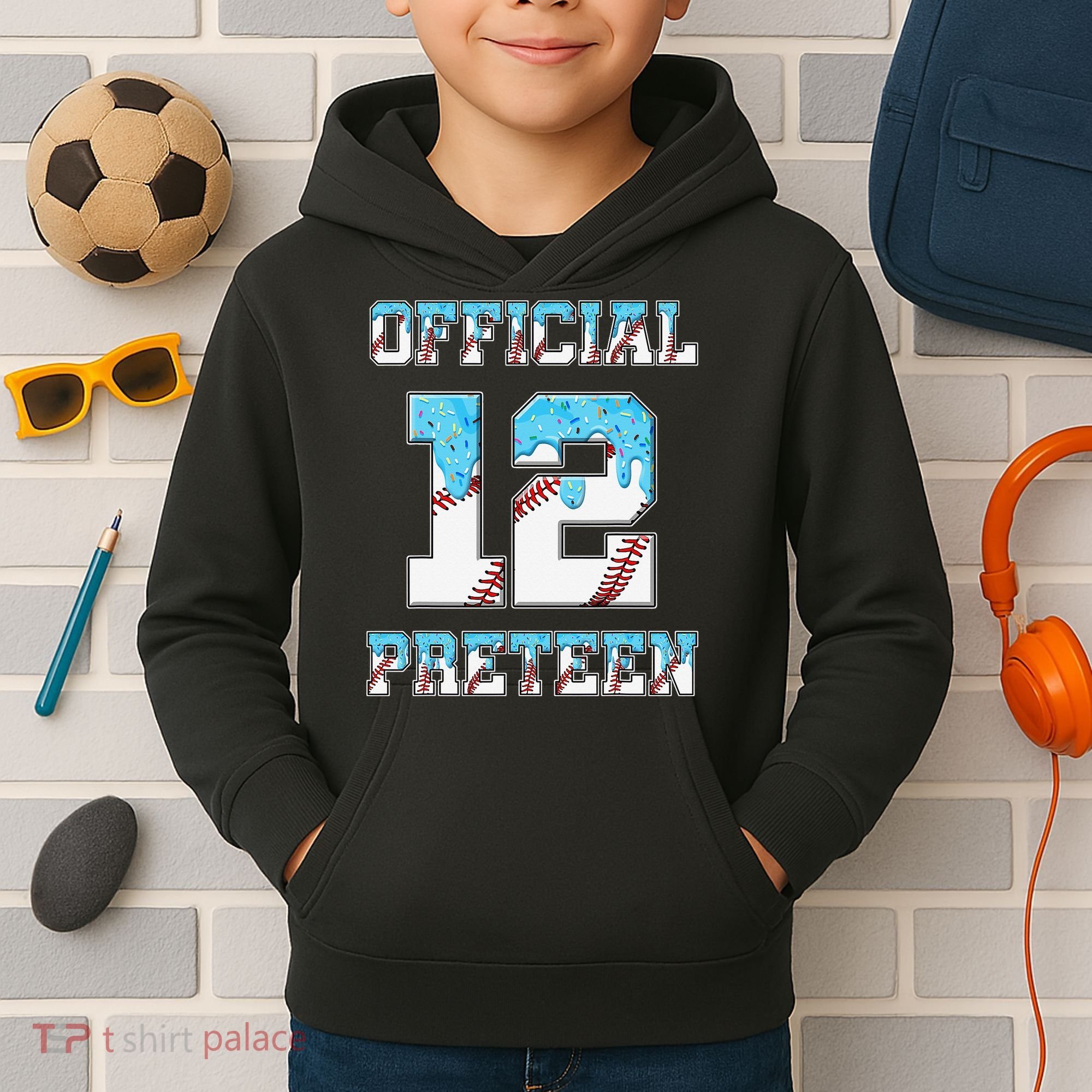 12th Birthday Baseball Drip Preteen Kids Hoodie