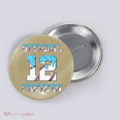 12th Birthday Baseball Drip Preteen Button