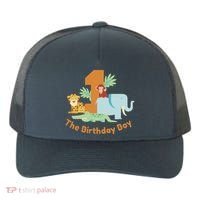 1st Birthday Boy Animal Jungle Yupoong Adult 5-Panel Trucker Hat thumb 0