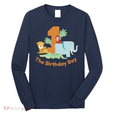 1st Birthday Boy Animal Jungle Long Sleeve Shirt