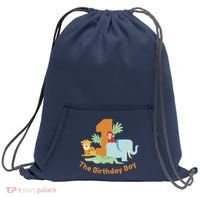 1st Birthday Boy Animal Jungle Sweatshirt Cinch Pack Bag thumb 0